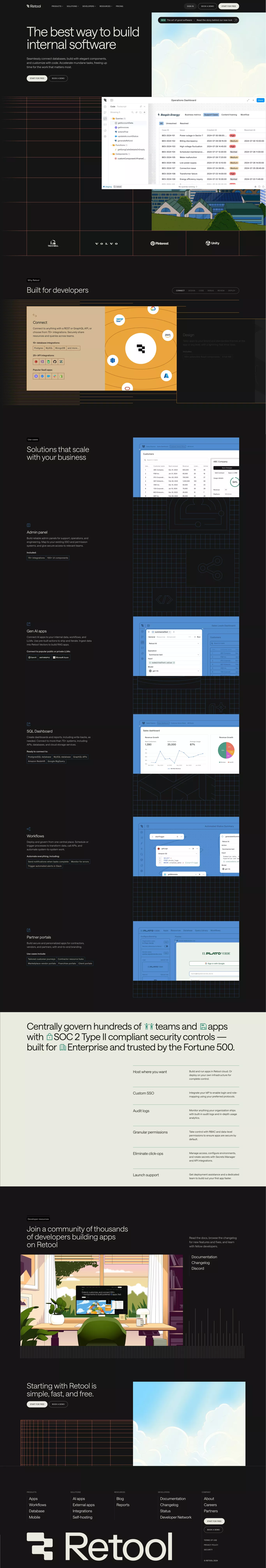 Retool landing page screenshot showcasing Design and Tech design