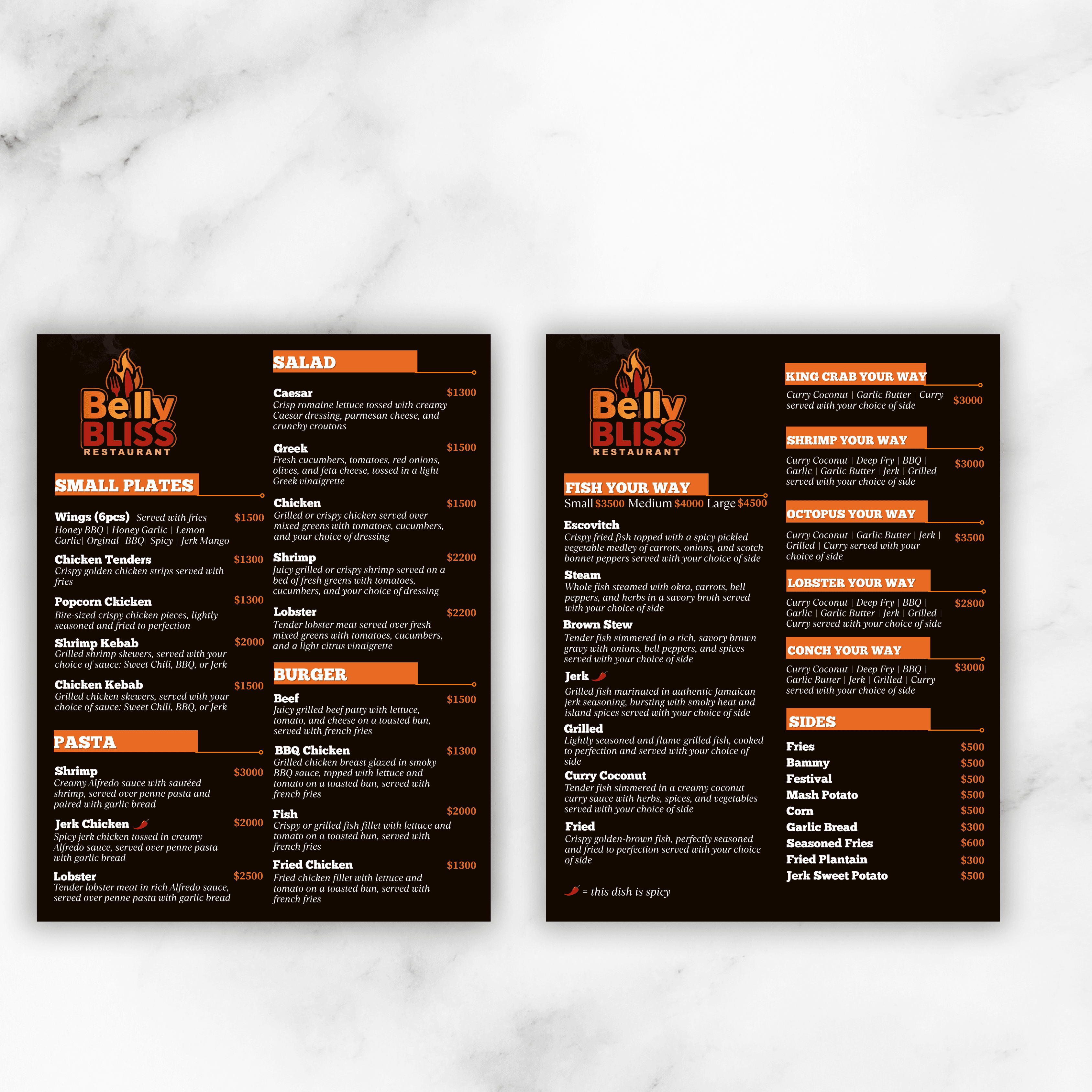 Belly Bliss Menu