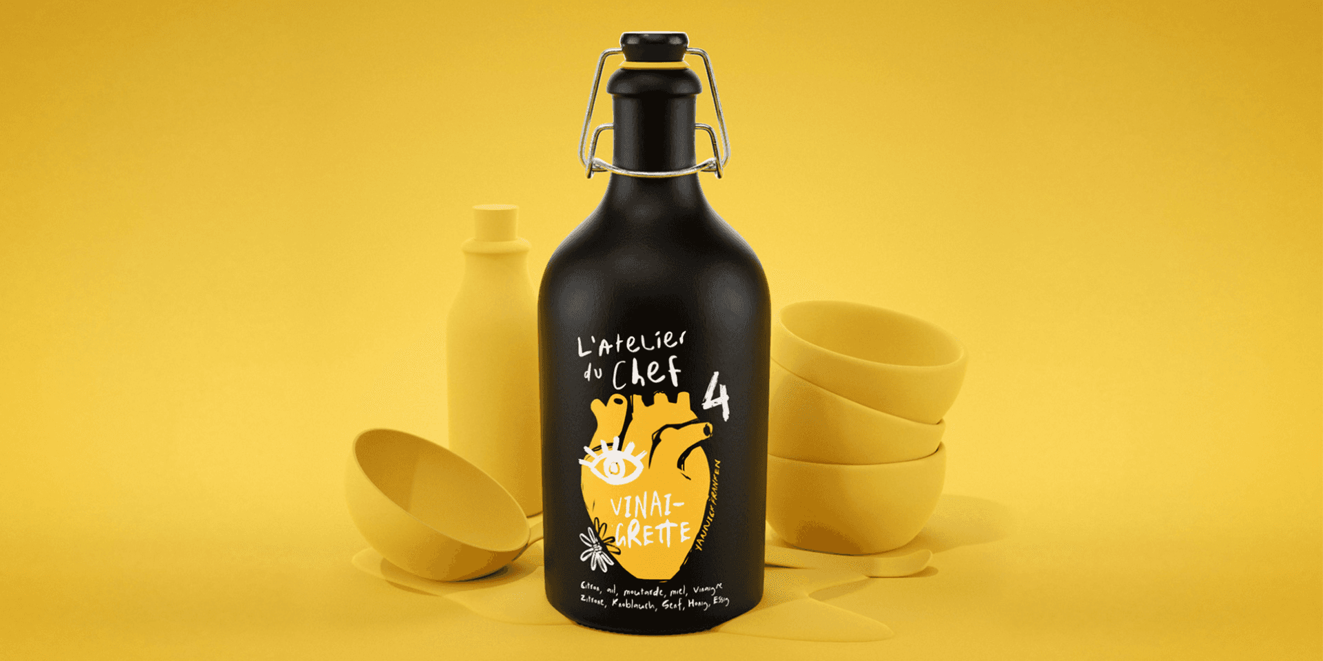 BistroNo4 Packaging Design – schwarze Flaschen mit gelben Akzenten