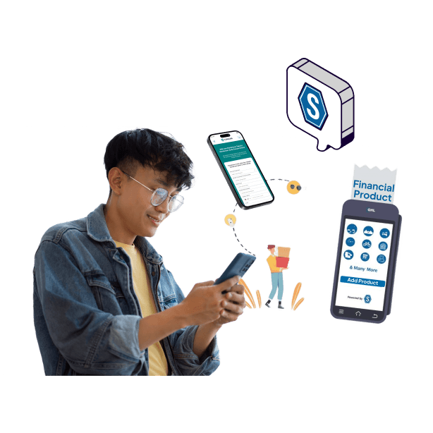 Diverse Malaysians accessing digital insurance services on mobile devices