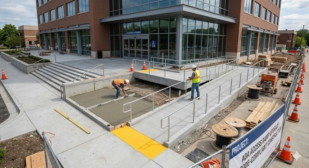 ADA compliance ramp and accessible restroom upgrade at a Fort Lauderdale commercial property — Planet Construction FL
