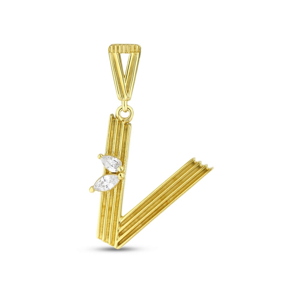 Assos Pırlanta 14 Ayar Altın Zarif V Harf Kolye Ucu