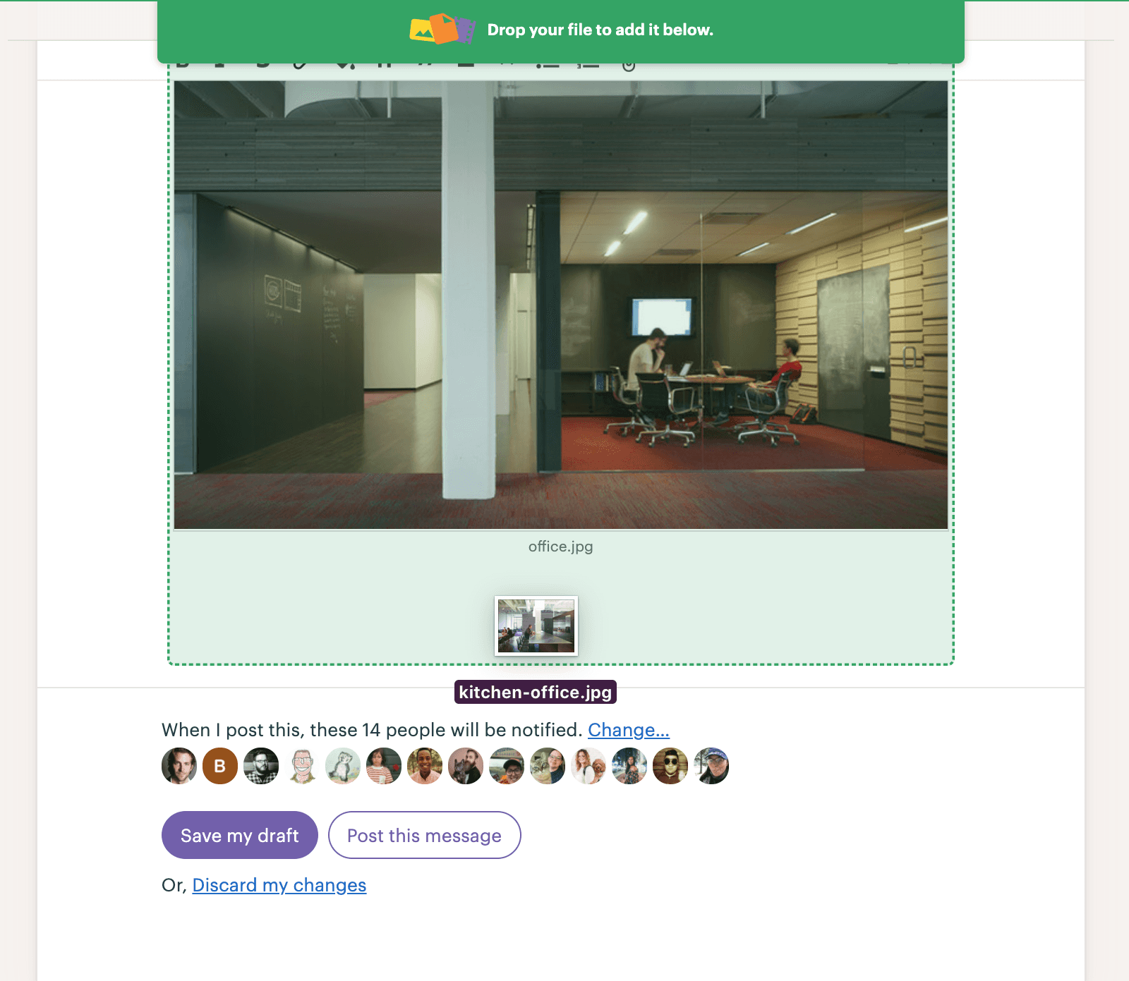 Screenshot of adding an image in Basecamp Docs