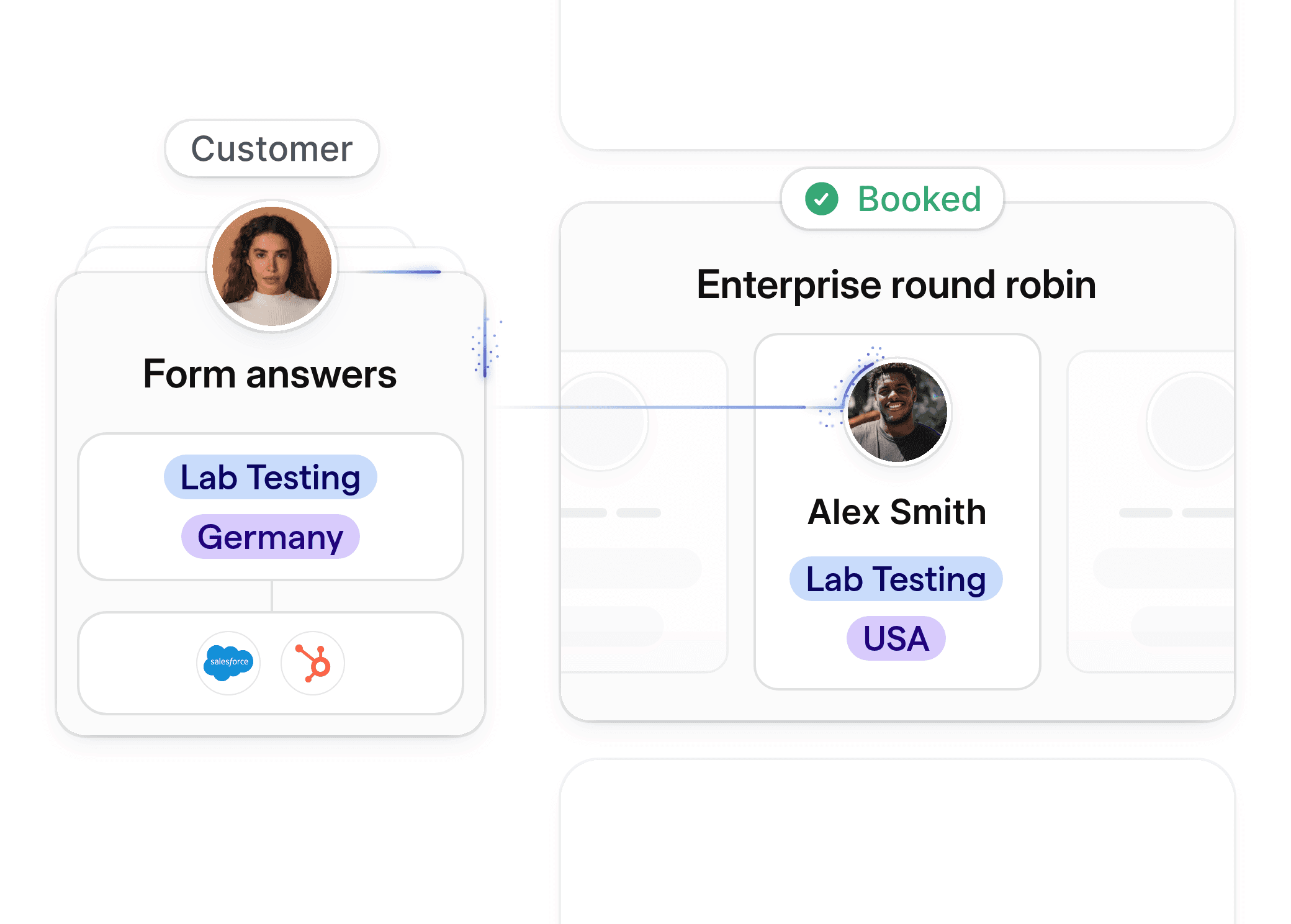 Cal.com attribute-based routing for lab and test centers, showing patient answers and automated assignment to the right specialist.