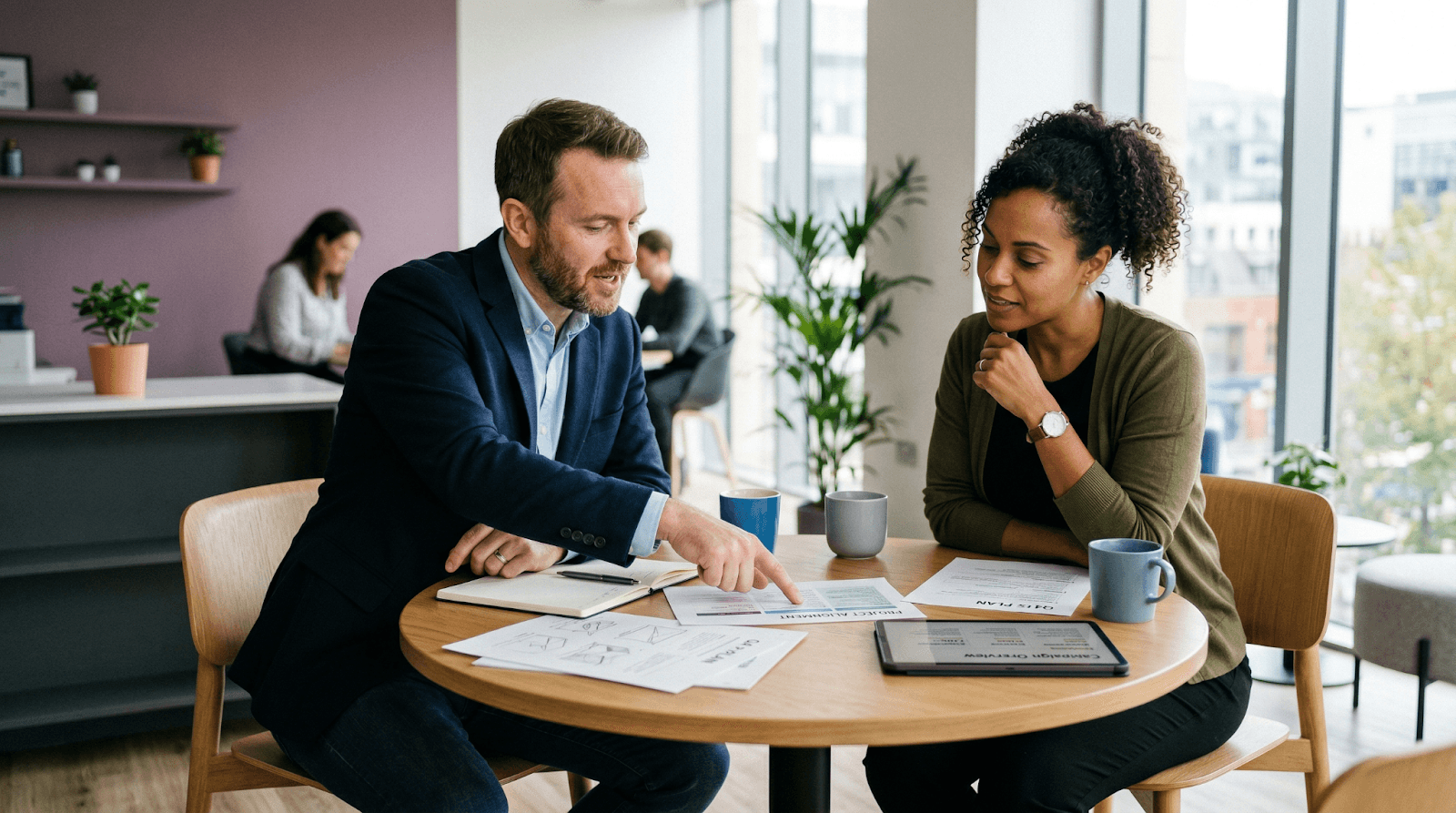 Communications team collaborating on narrative intelligence strategy in a modern office