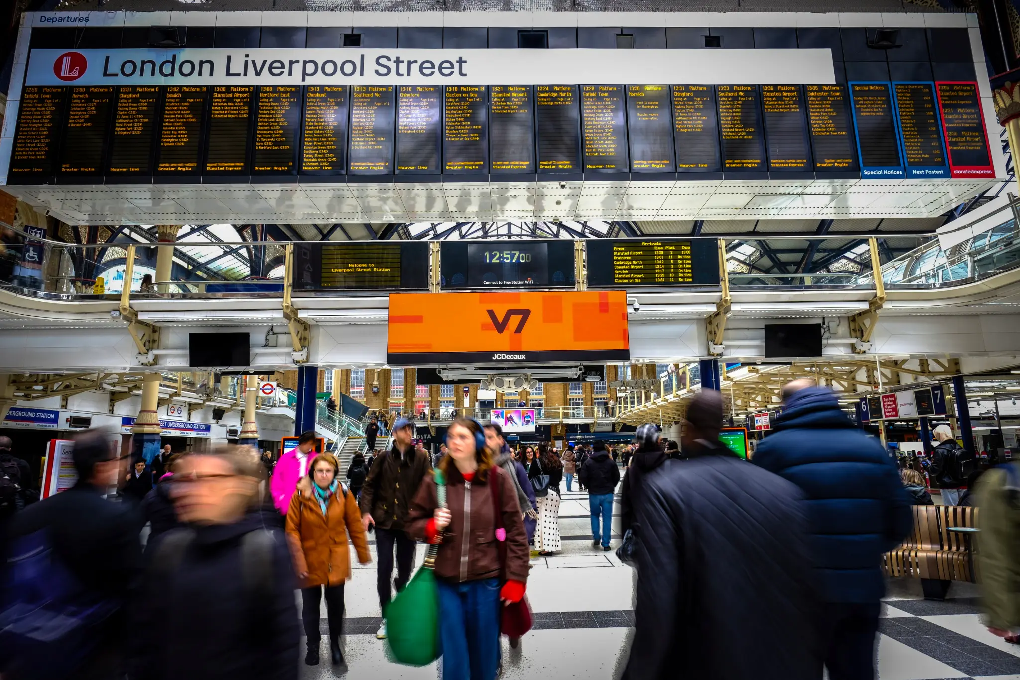 London Liverpool Street railway station departures board