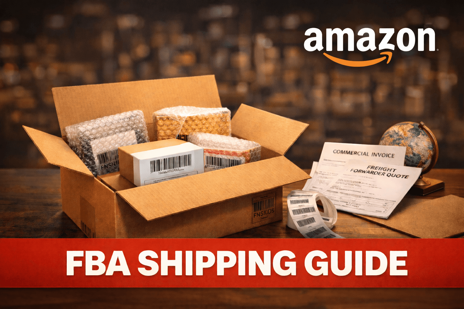 shipping box with barcode labels for Amazon FBA