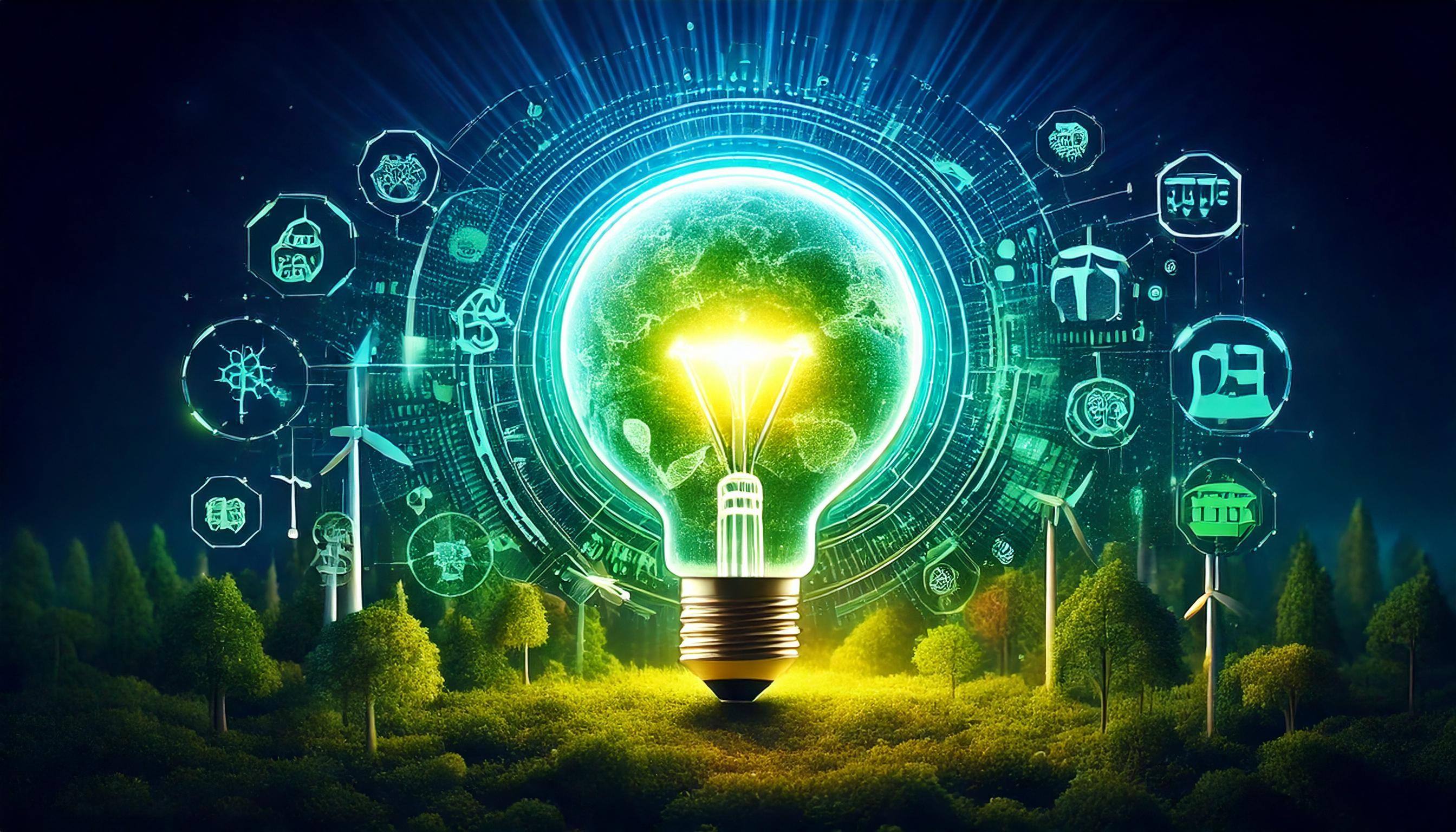 AI generated image of AI+sustainability with multiple corporate functions