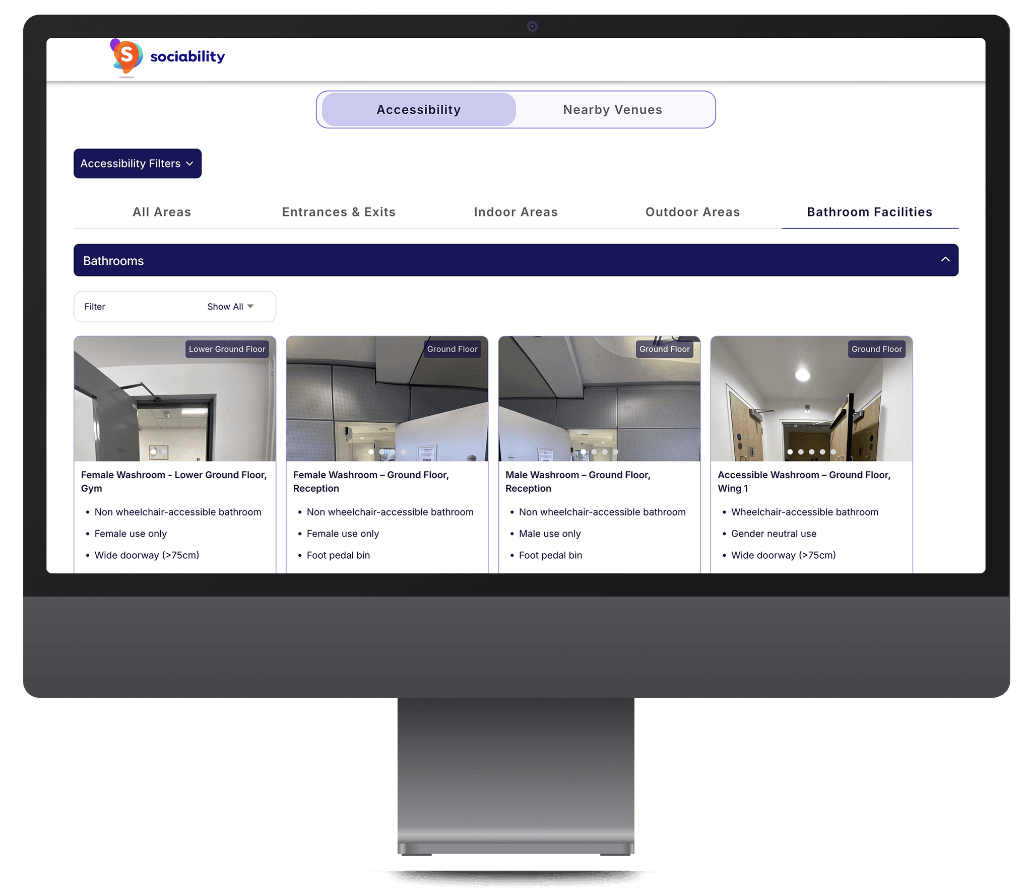 Screenshot of the Accessibility Management System showing the accessibility information section for an office space at Arup