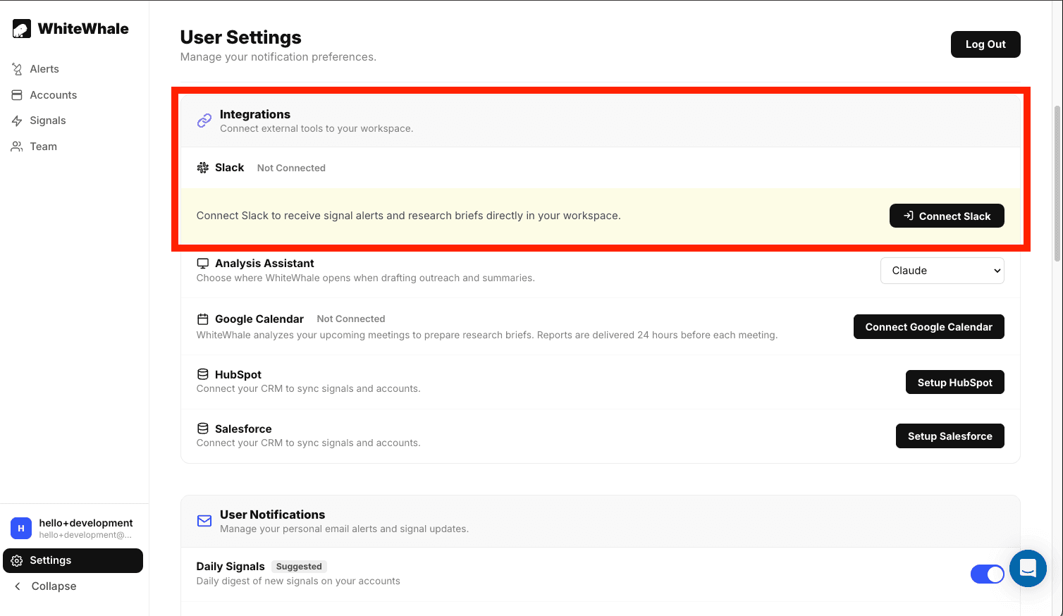 slack integration location whitewhale