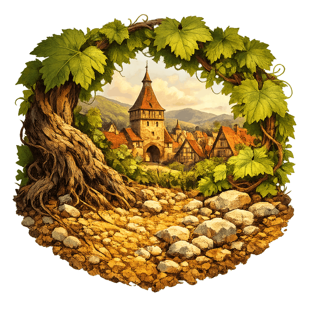 Detailed graphic of the Riquewihr wine region.