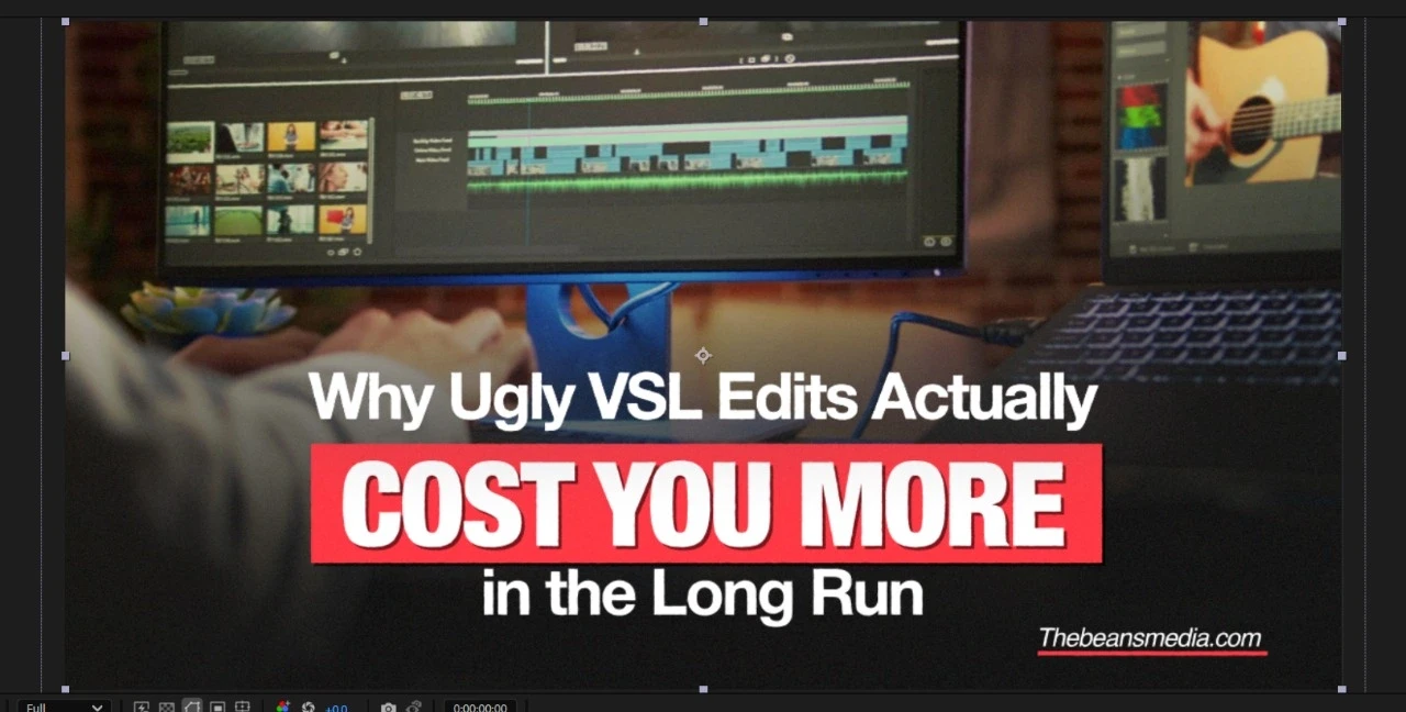 Comparison of ugly VSL editing with cluttered visuals versus professional VSL editing with clean design and high-converting flow.