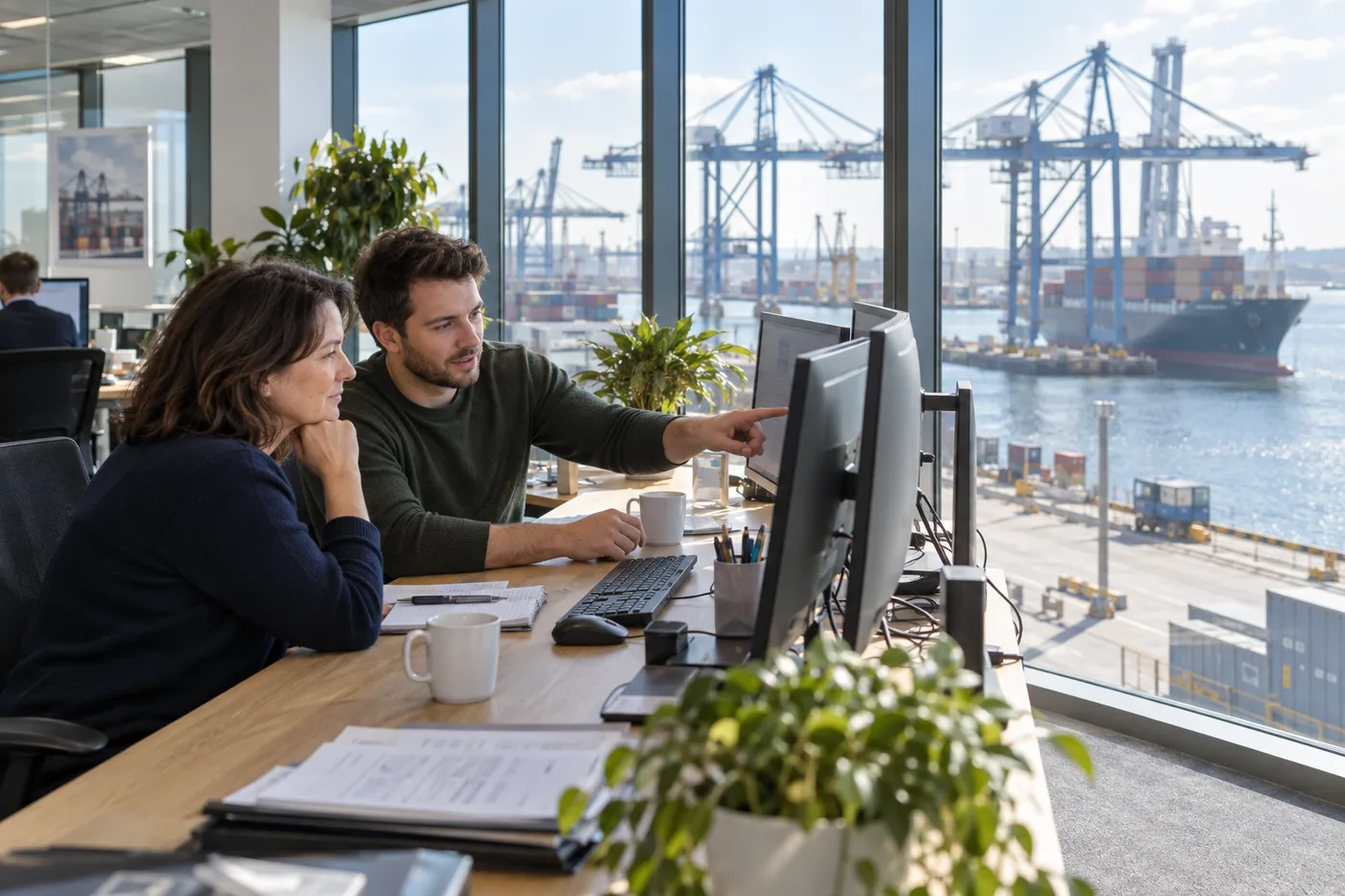 The Norholm operations desk with windows onto the container cranes