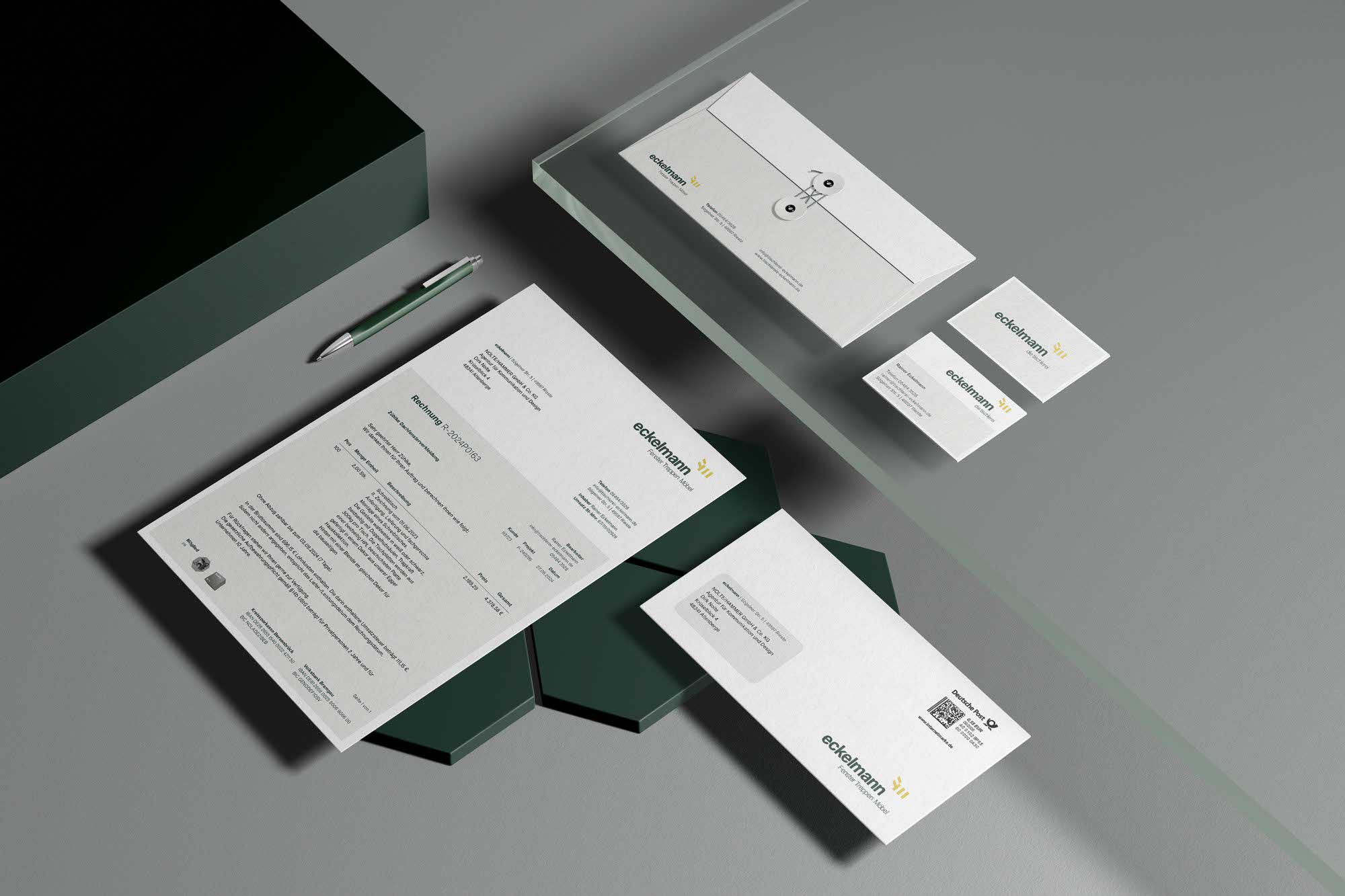 Briefpapier und Visitenkarten im neuen Corporate Design – klare Typografie, natürliche Farbwelt