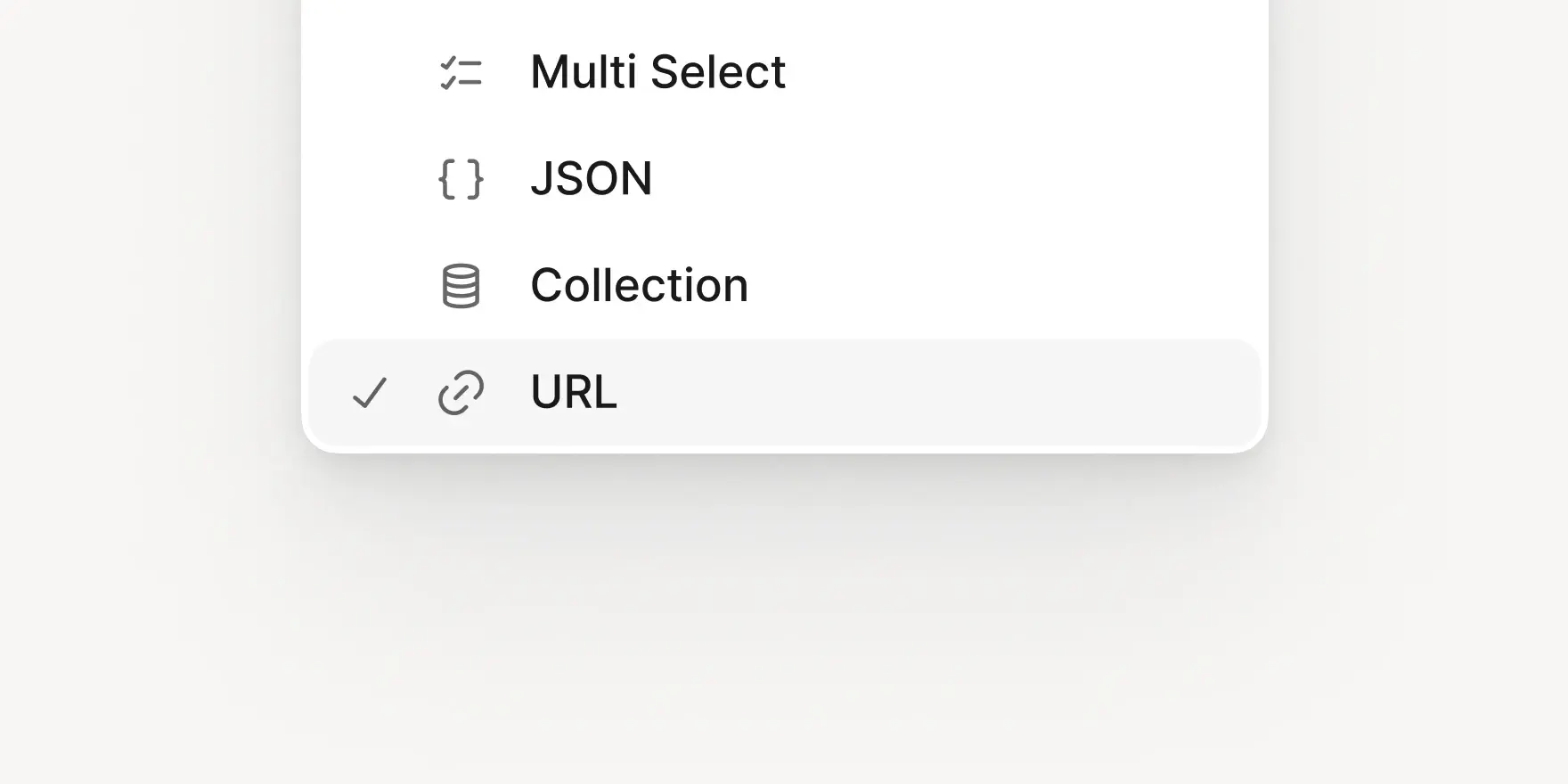 Menu with URL selected