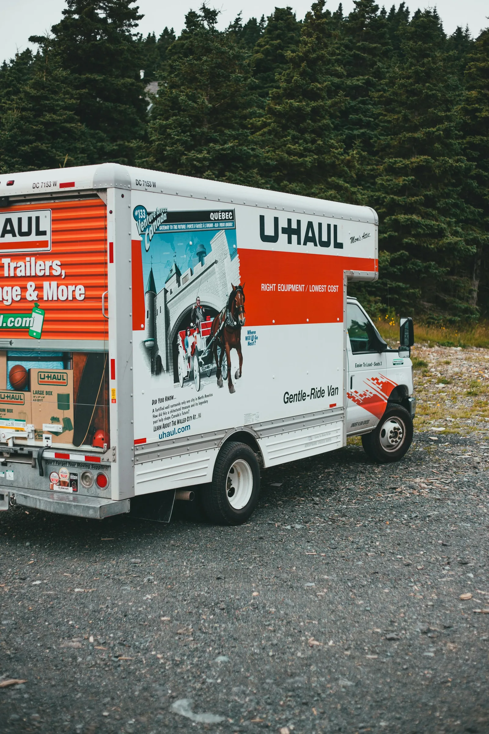 U-Haul box truck driving on a road
