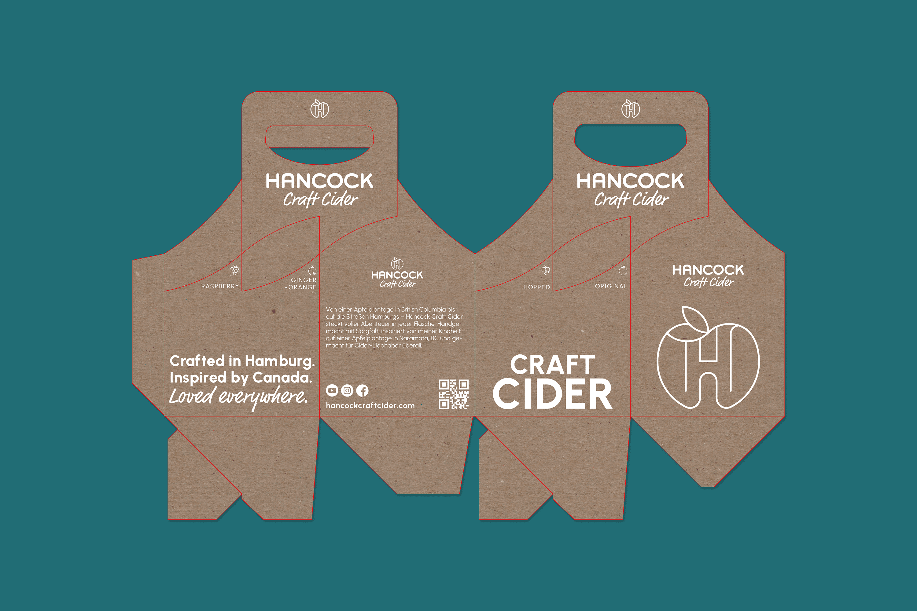 Hancock Craft Cider packaging with flavors listed.