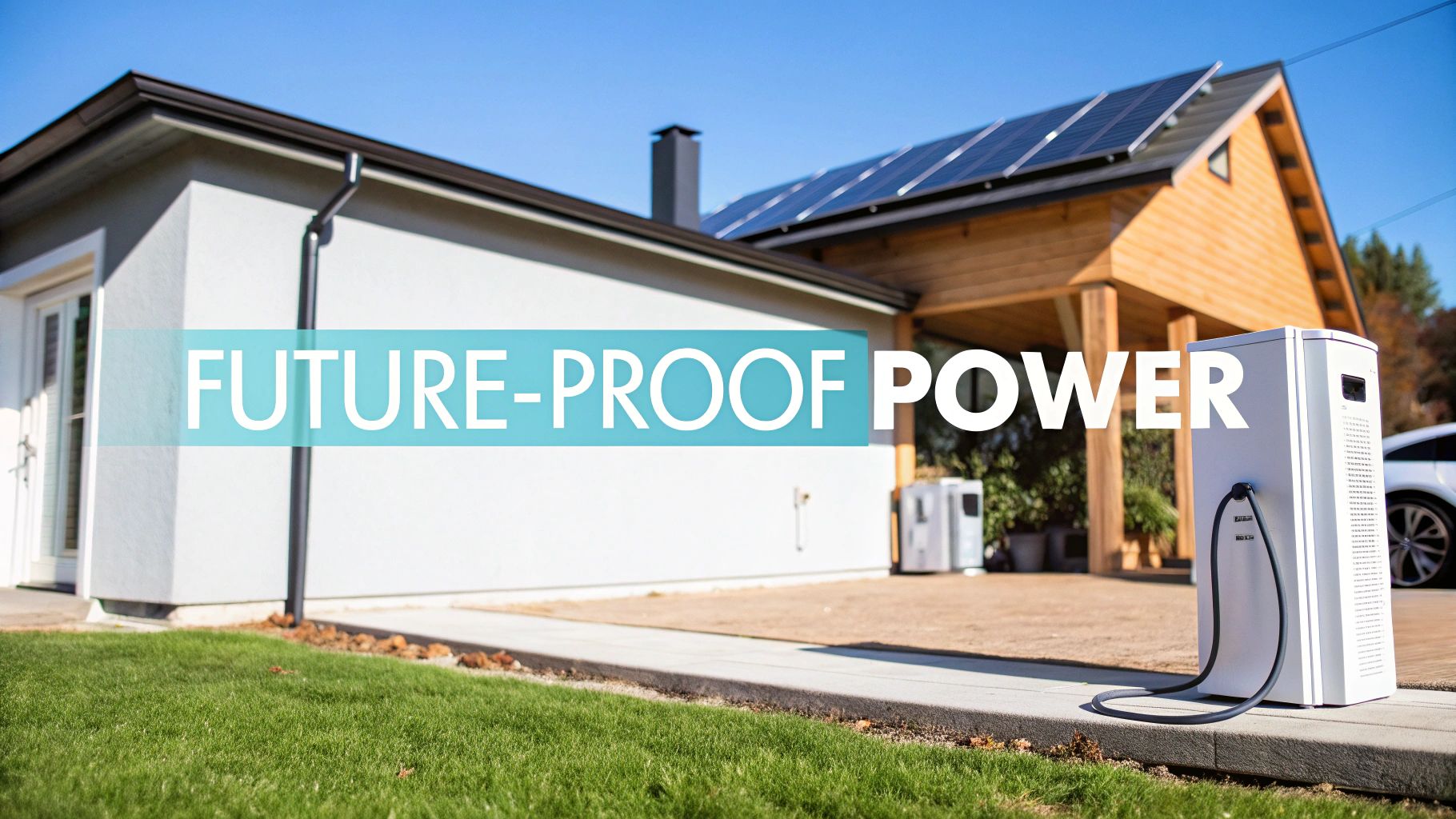 a white home with the text 'future proof power' in the foreground