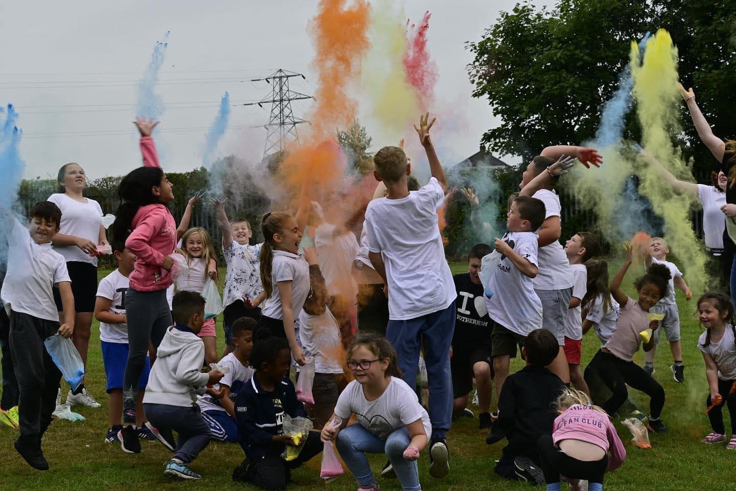 children playing on grass field