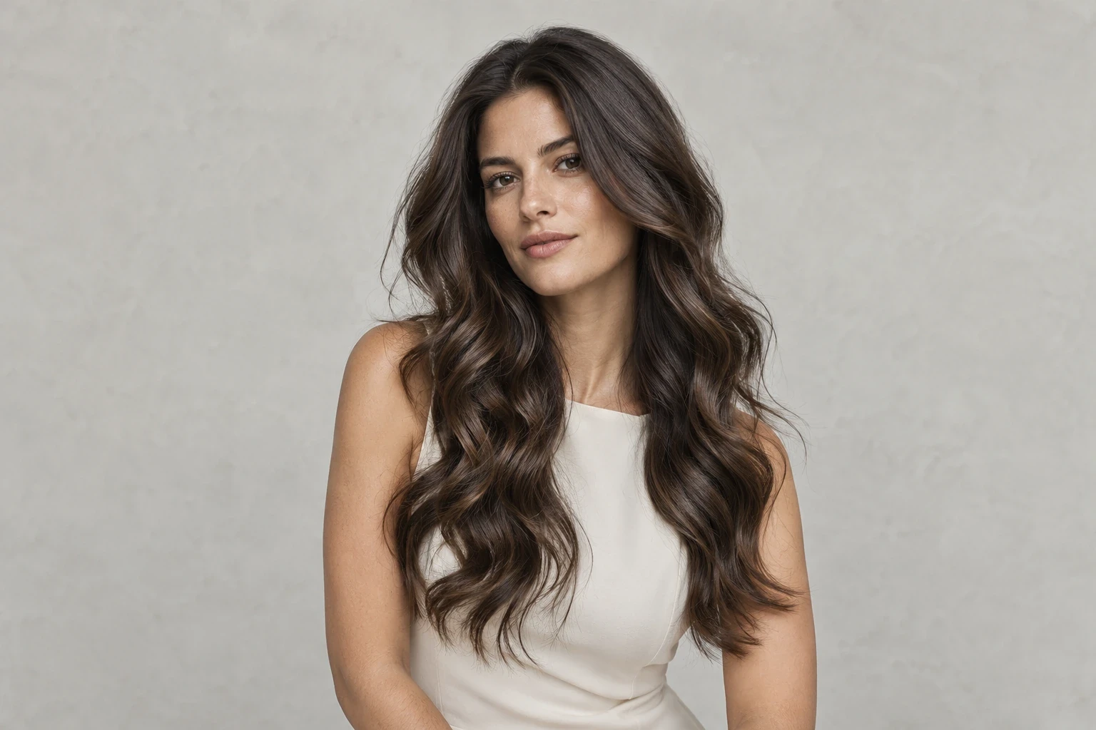 Long brunette hair with soft, defined waves