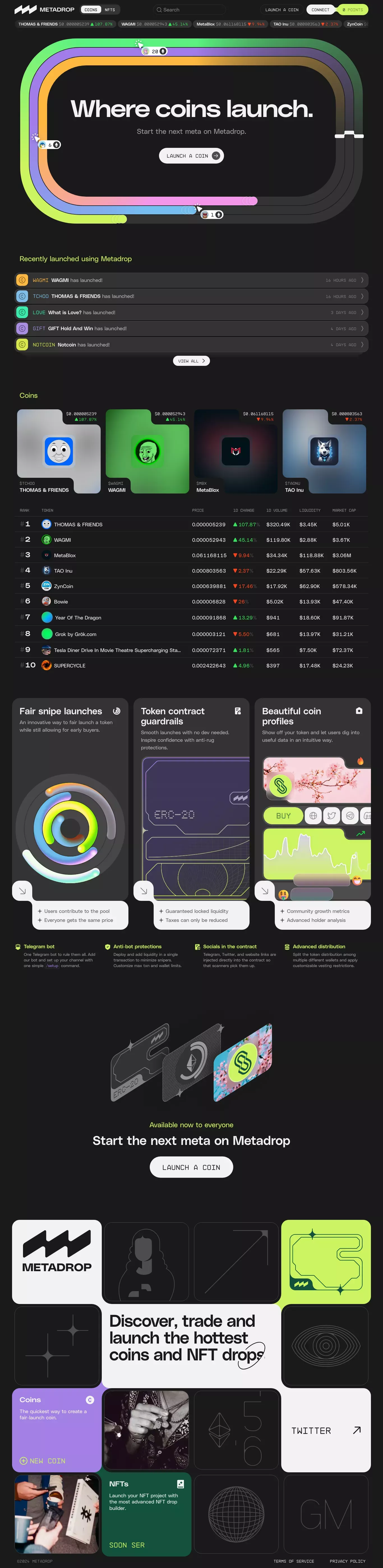 Metadrop landing page screenshot showcasing Tech and Finance design