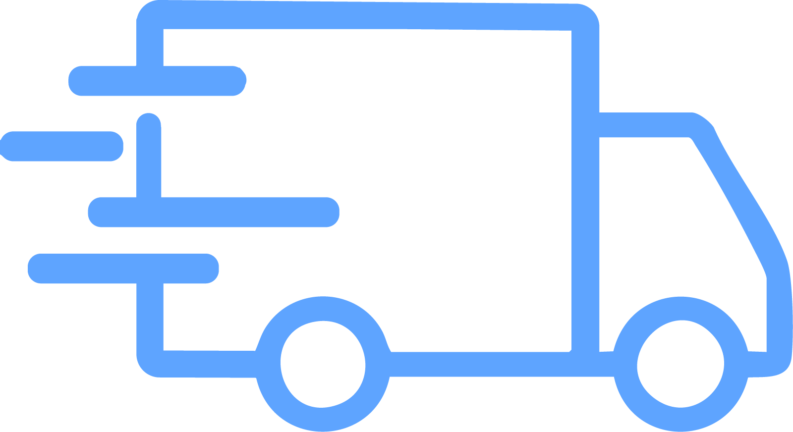 Blue line icon of a truck driving fast