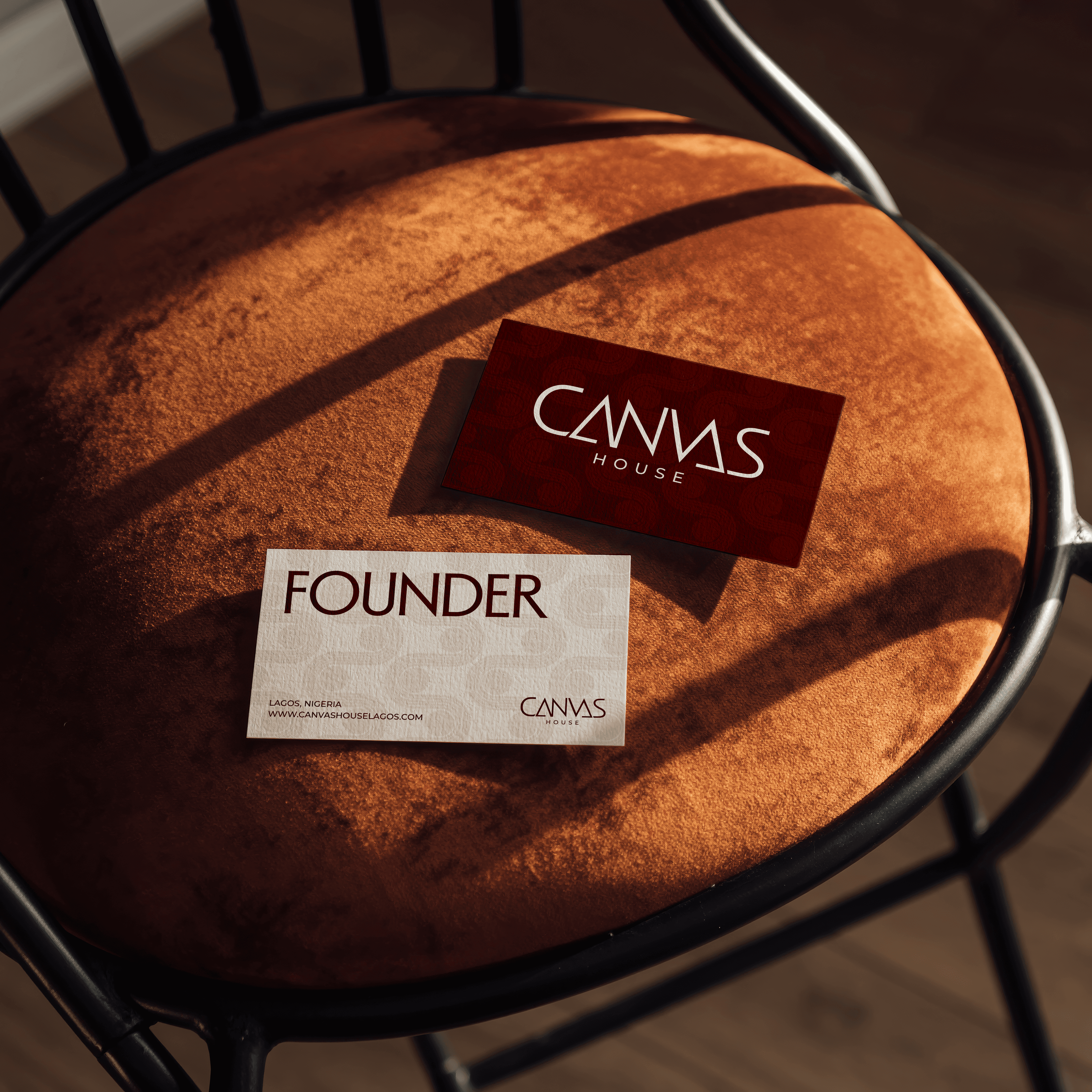 Canvas House Lagos brand identity for African art and culture space featuring bold sans serif wordmark and geometric concentric “C” submark inspired by African patterns, contemporary cultural house branding and creative community hub design by Atelier Jovae