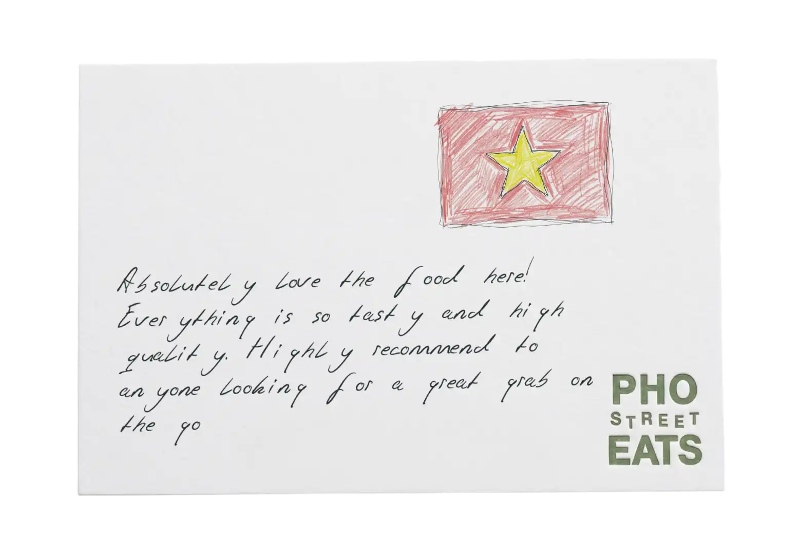 Pho Street Eats review card with the Vietnamese flag, recommending the food.