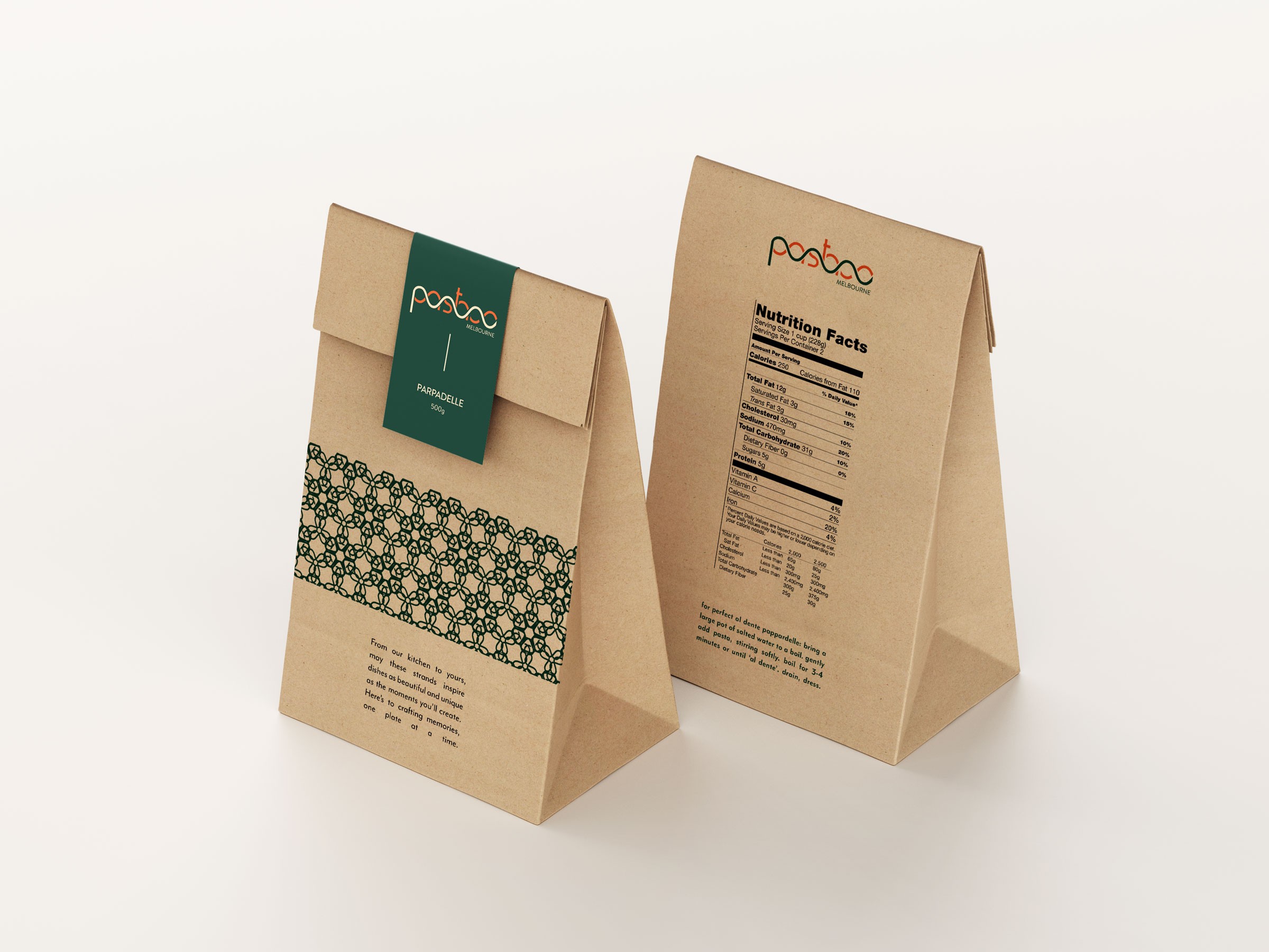 Mockup of Pasta Co. Melbourne spaghetti bag design