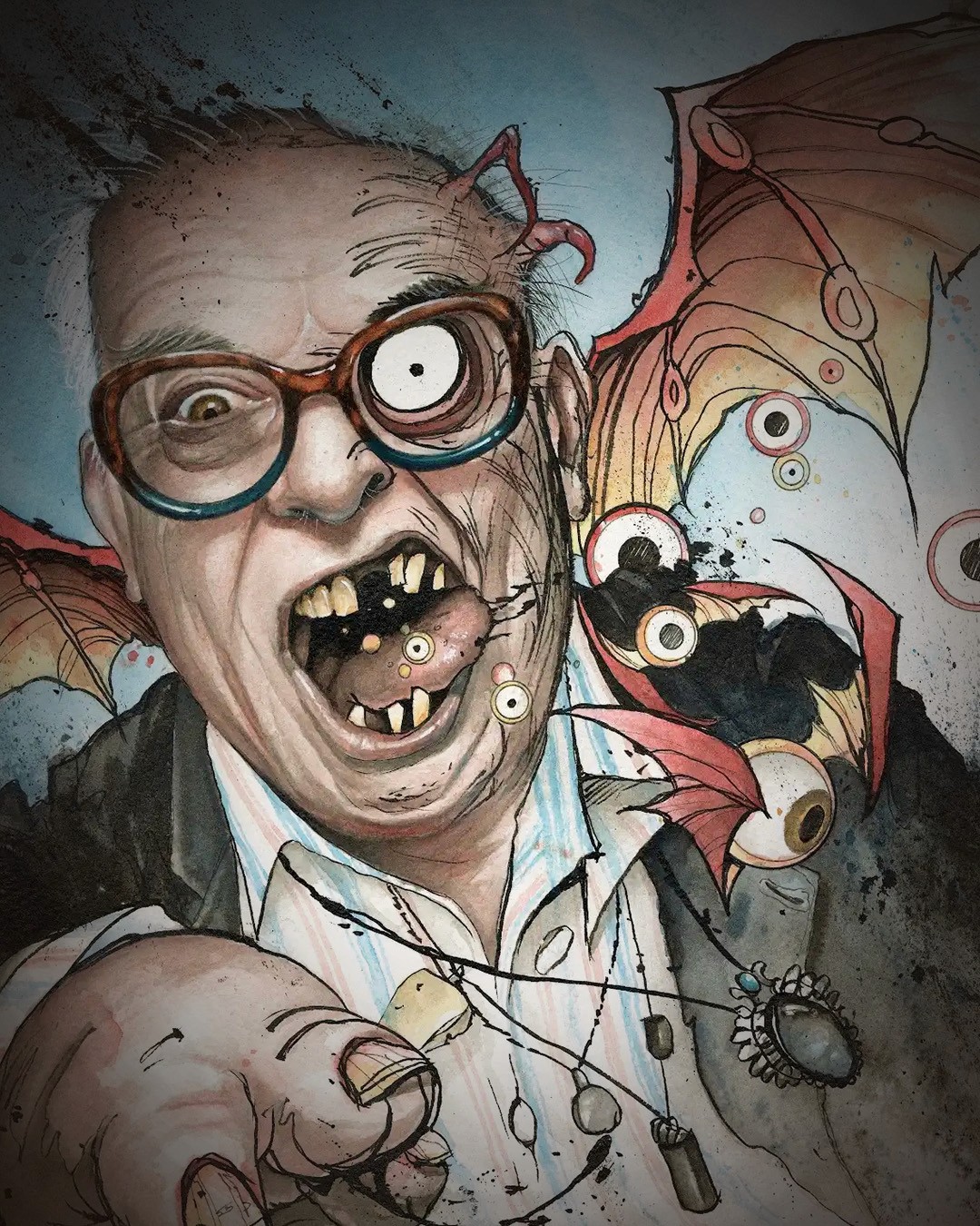 multi medium piece of a man with crazy eyes by Tom Strom