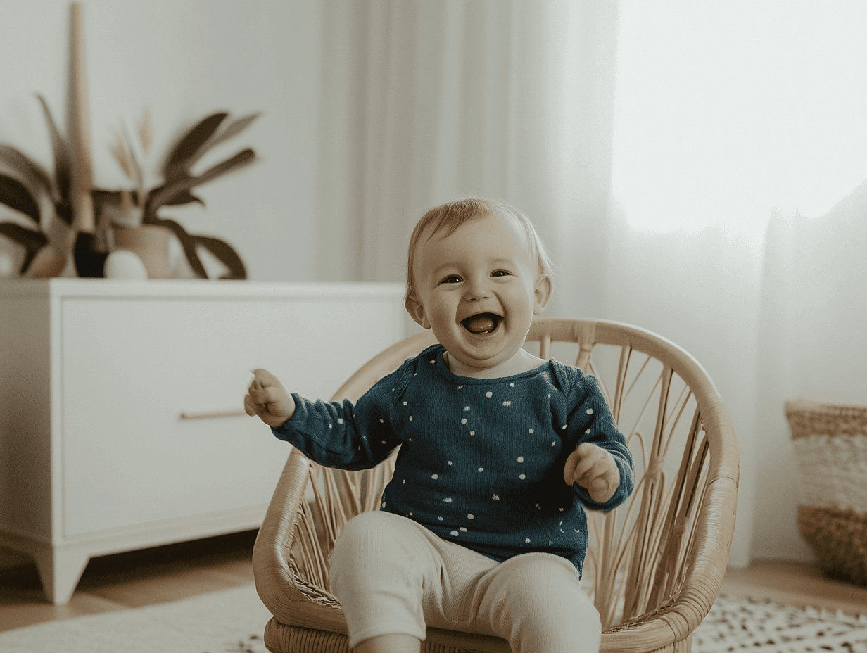 7 month old happy on chair