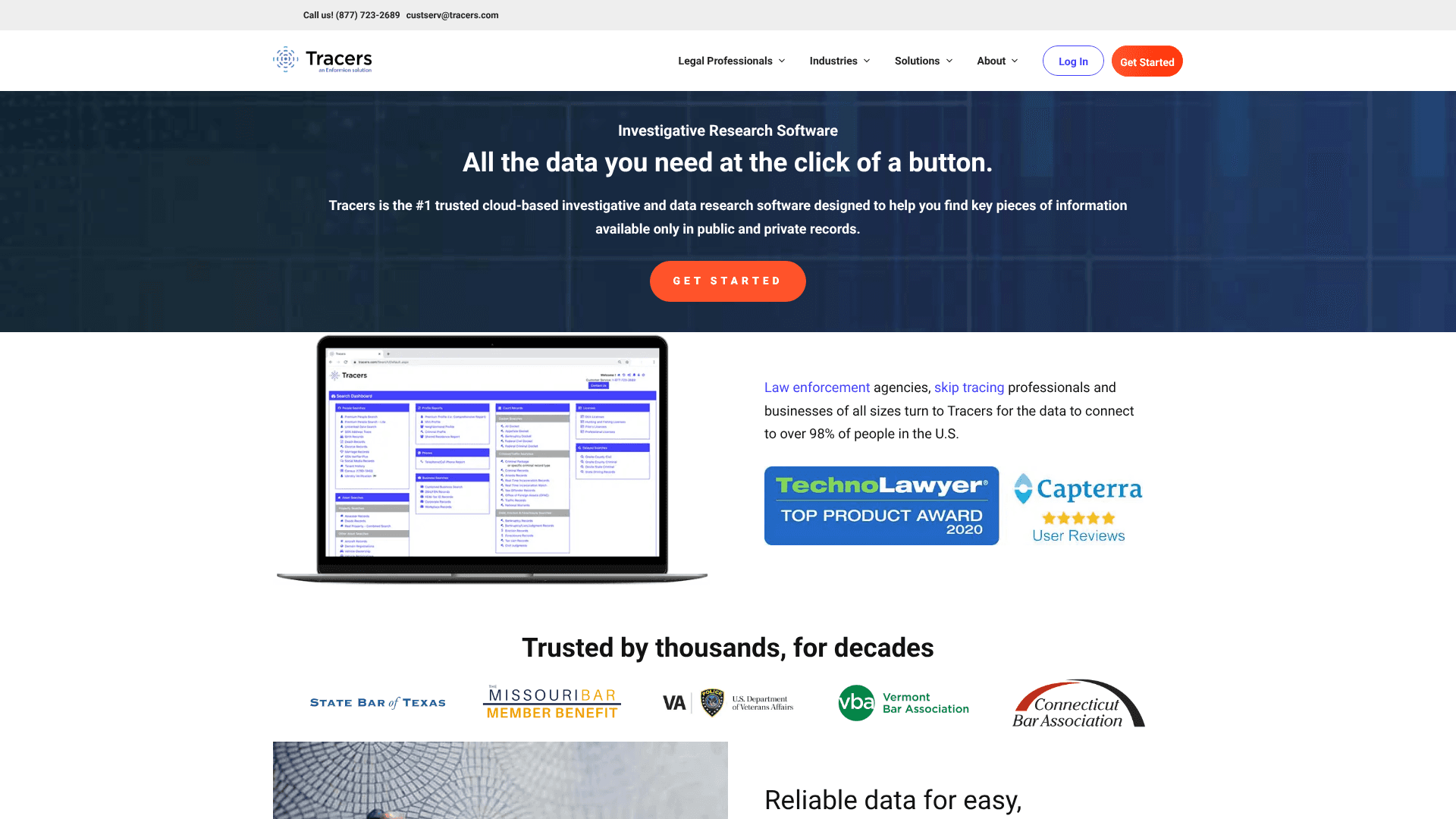 Tracers homepage screenshot
