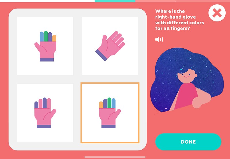 Left and right hand: find the right-hand glove with different colors on each finger
