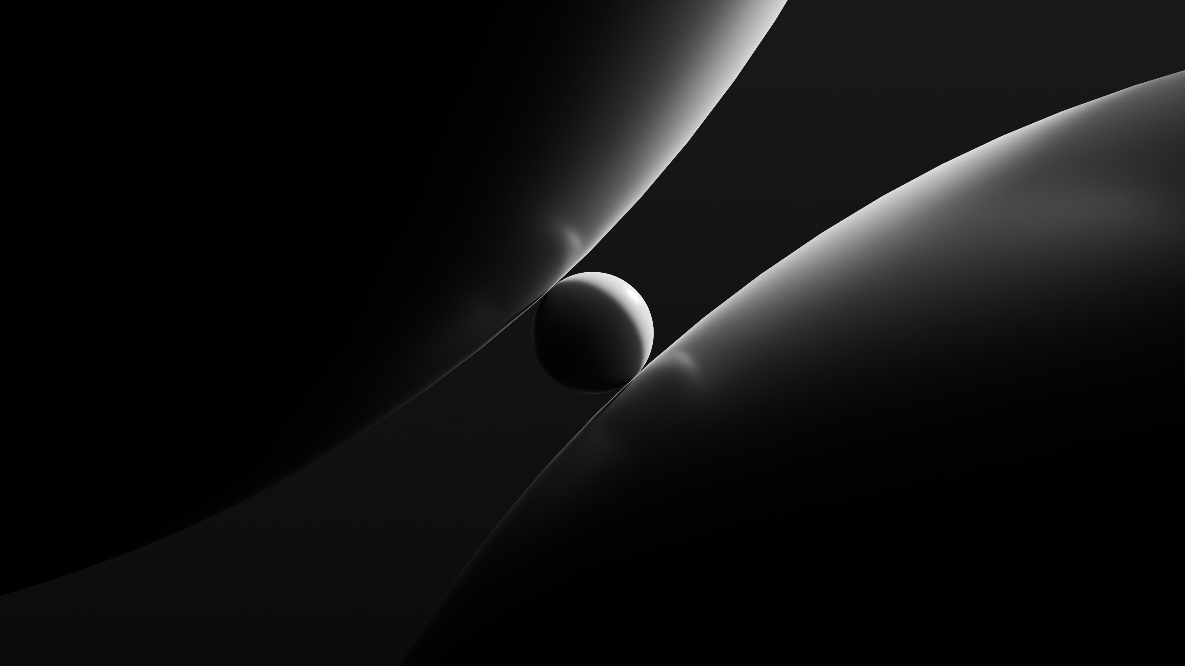 A small sphere resting between two curved surfaces.