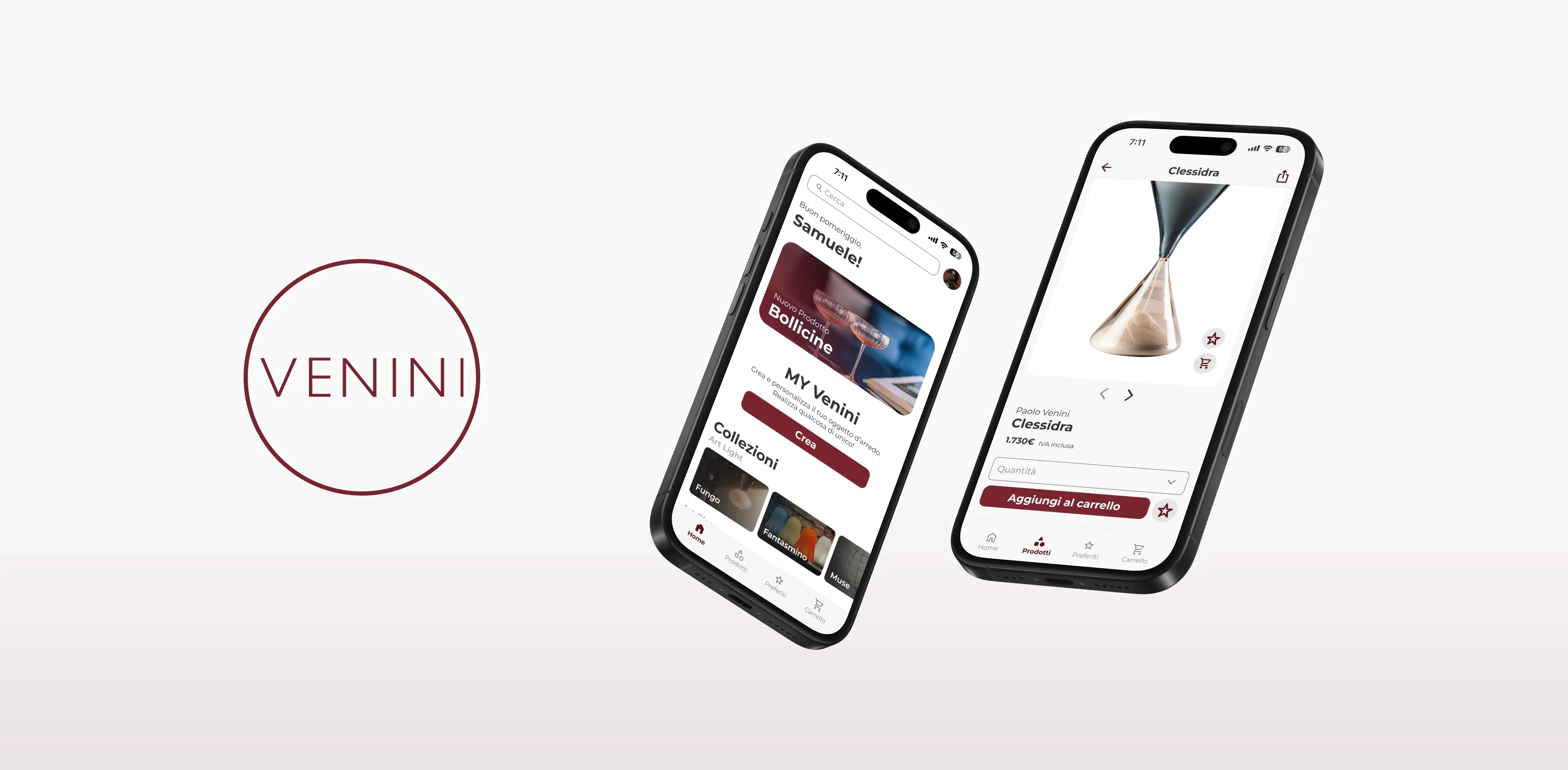 Mockup di overview del progetto Venini