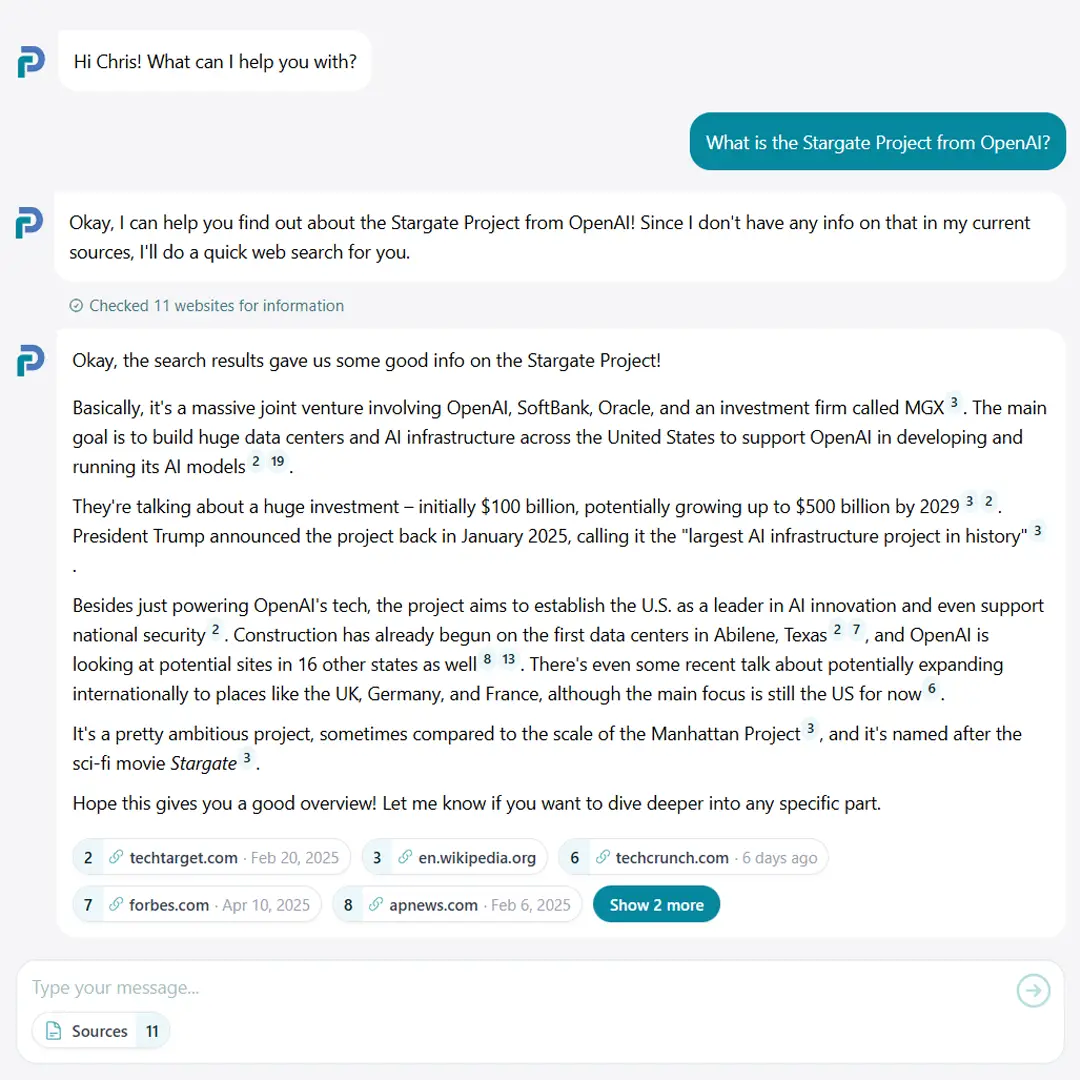 Screenshot showing AI search for sources for LinkedIn posts