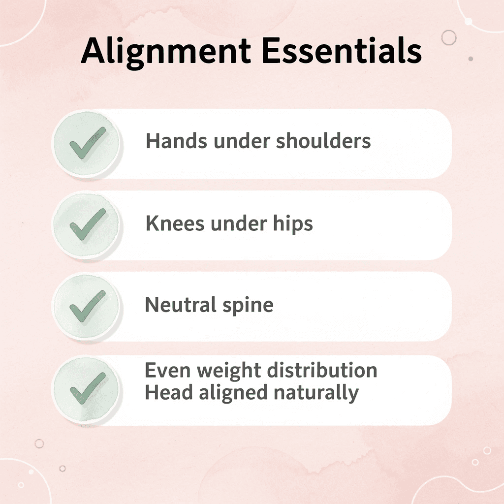 Checklist showing essential alignment points for postpartum bird dog exercise