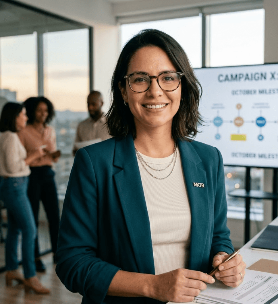 Marketing manager using a timeline maker to plan campaign schedules and share them with the team