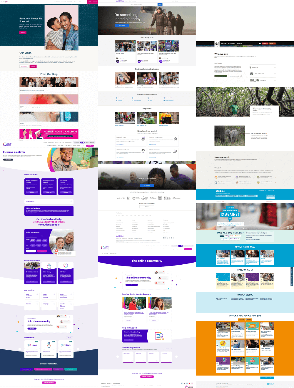 Moodboard exploring competitors and other charity organisation websites
