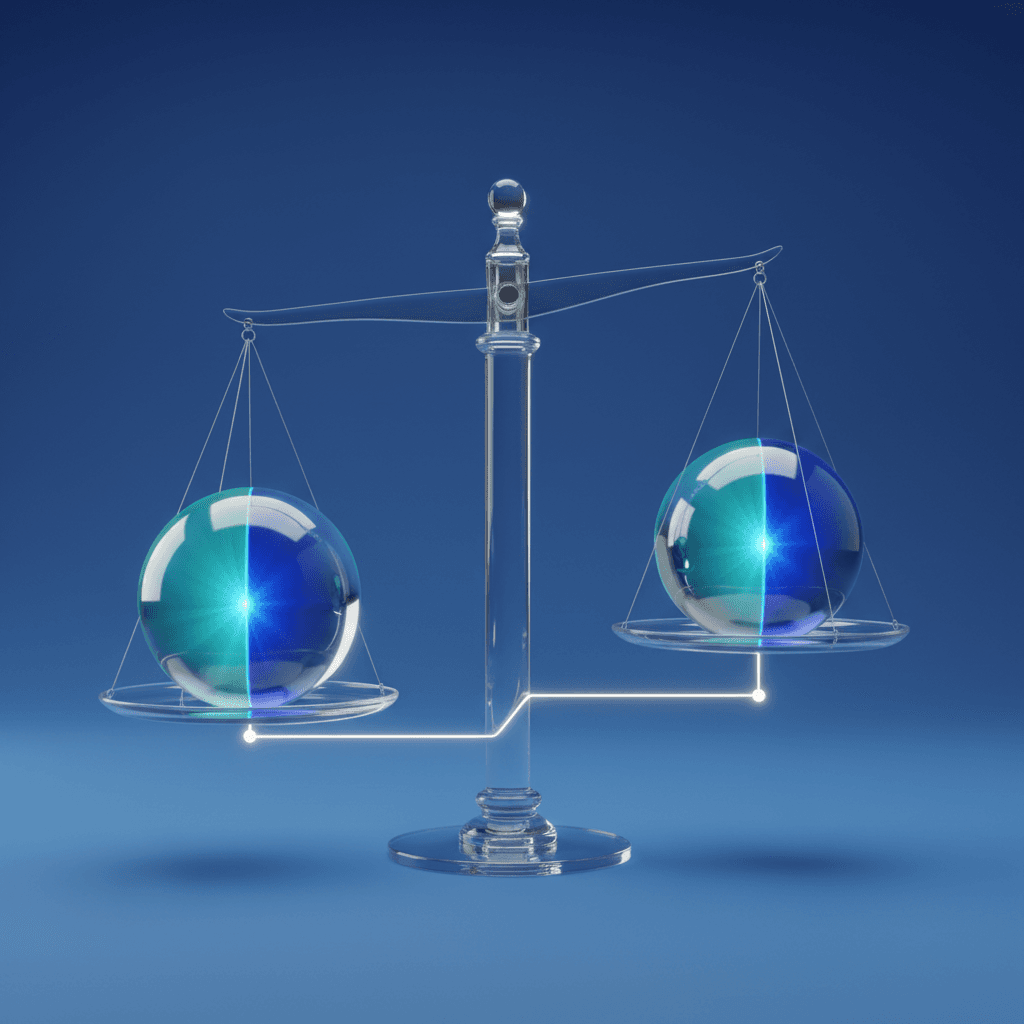 MT4 partial close represented by balanced glass scale with splitting orb and mirrored small orb