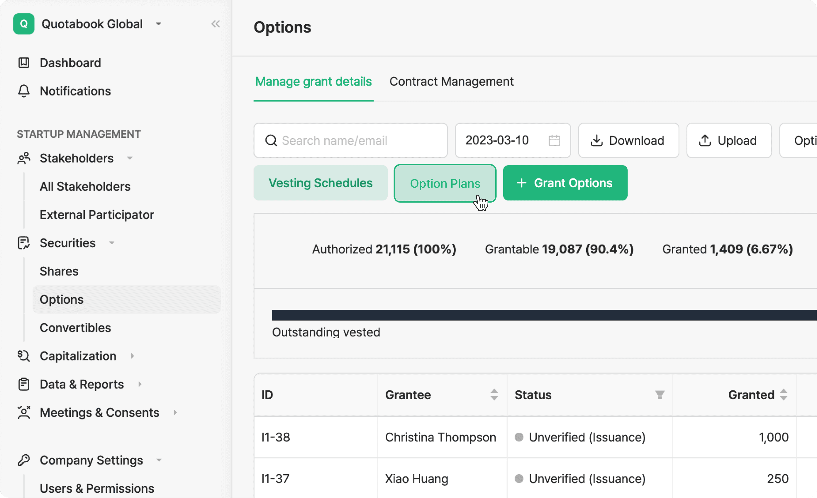 option plans navigation