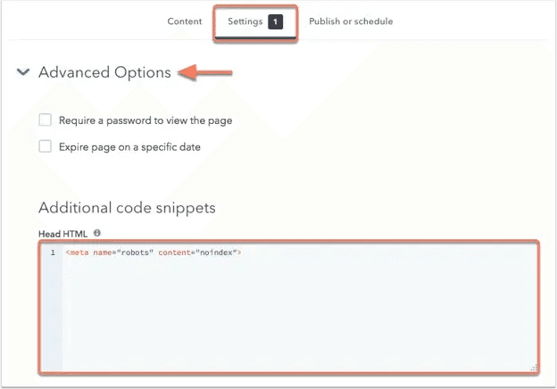 no index no follow in hubspot