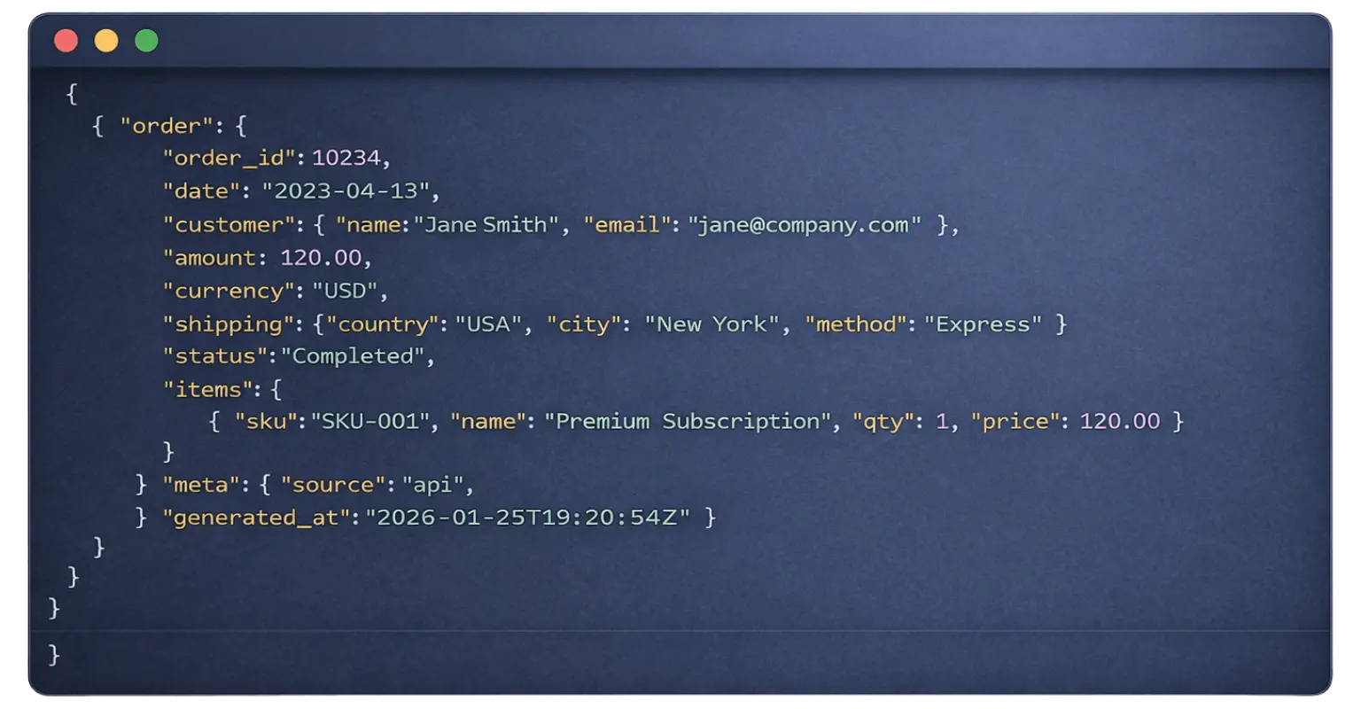Complex nested JSON file in dark code editor