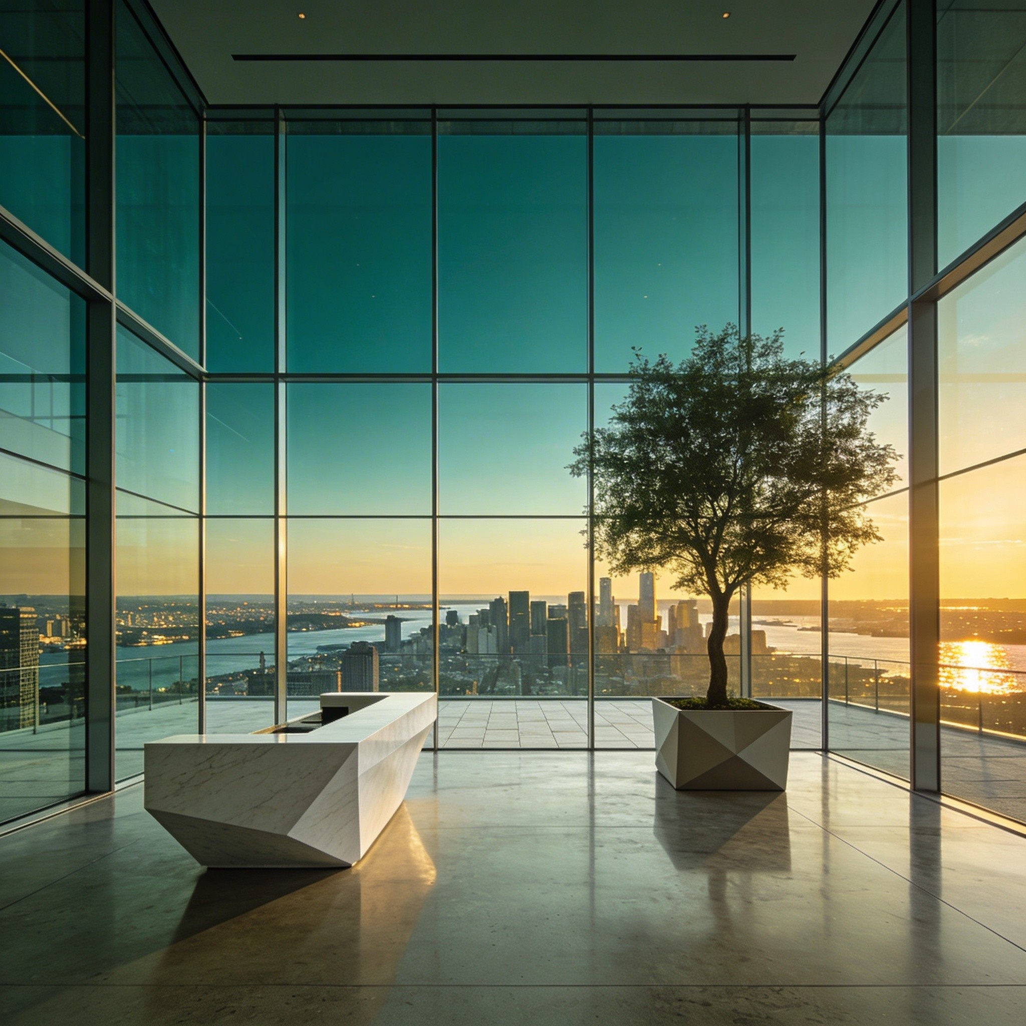 Smiling young woman with long hair standing against a dark green background, holding a finger to her chin.