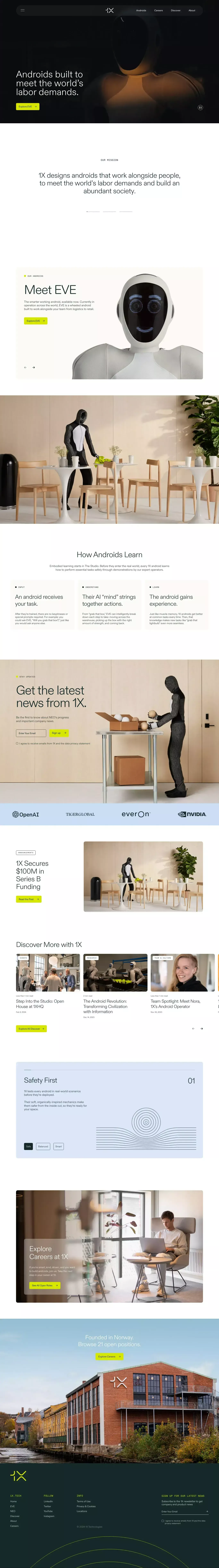 1X Technologies landing page screenshot showcasing Tech design