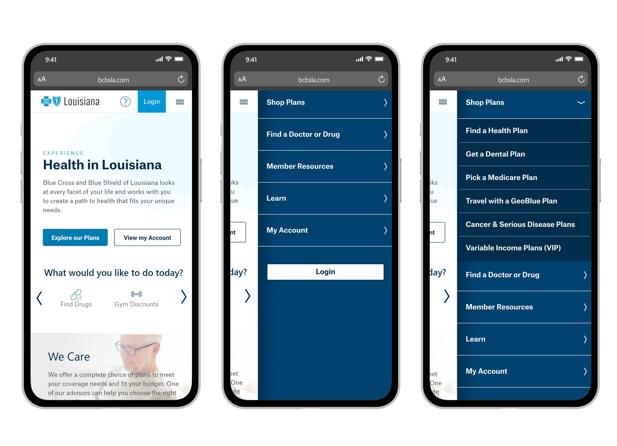 BCBSLA Home Page Mobile Views