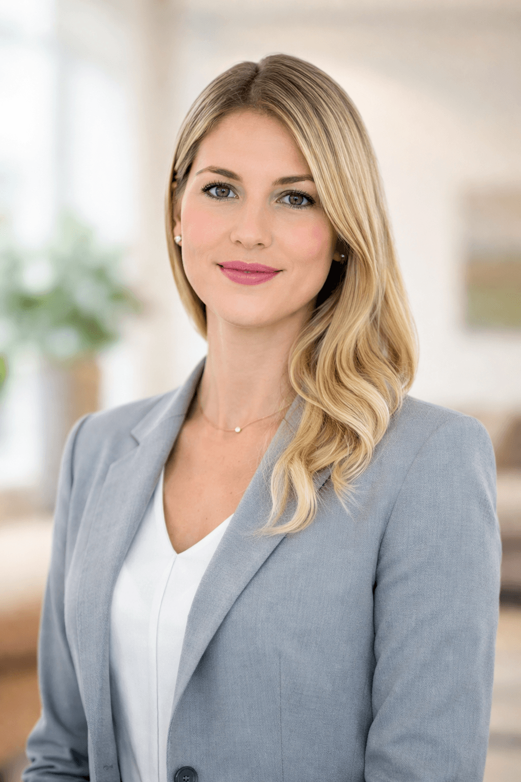 woman in red cardigan smiling