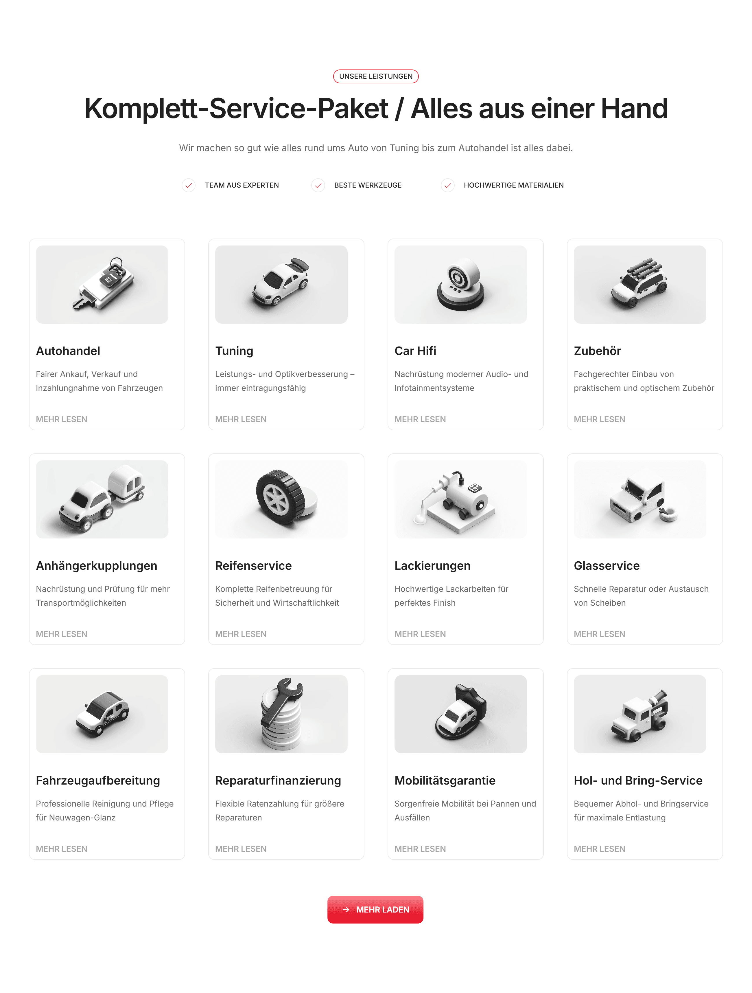 eine auflistung aller services einer Autowerkstatt