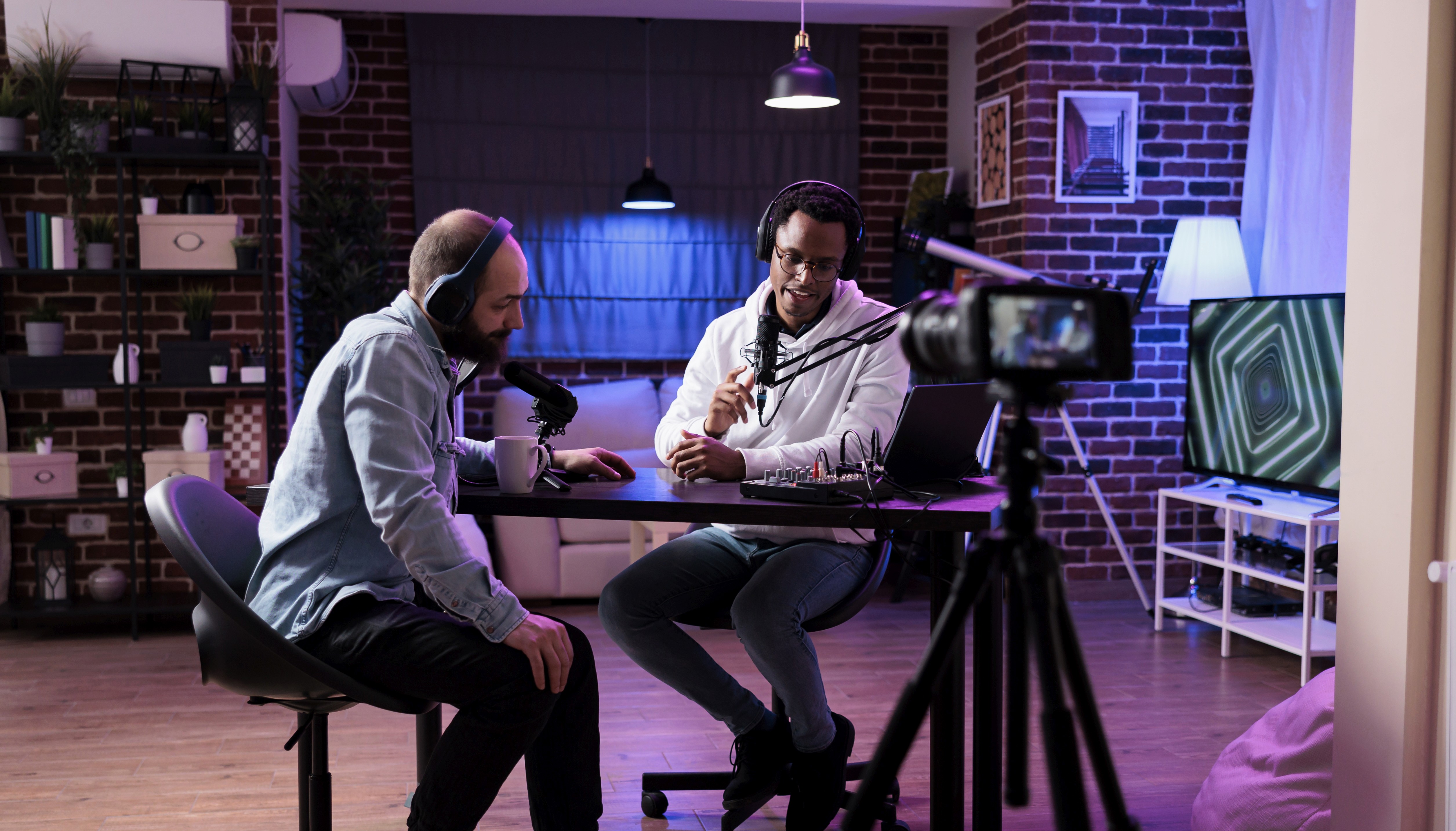 Young Professionals chatting in a podcast scenario 