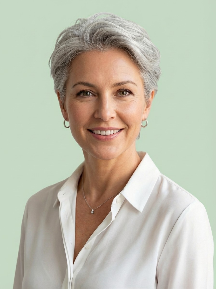 Casual studio portrait of a bearded man with curly hair in a white shirt, arms crossed, on a light gray background.